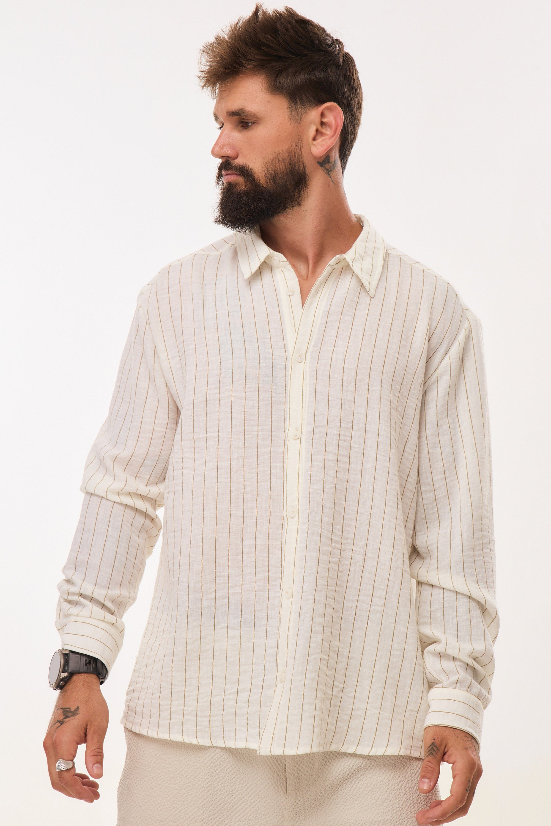 חולצת פסים חומים שרוולים ארוכים