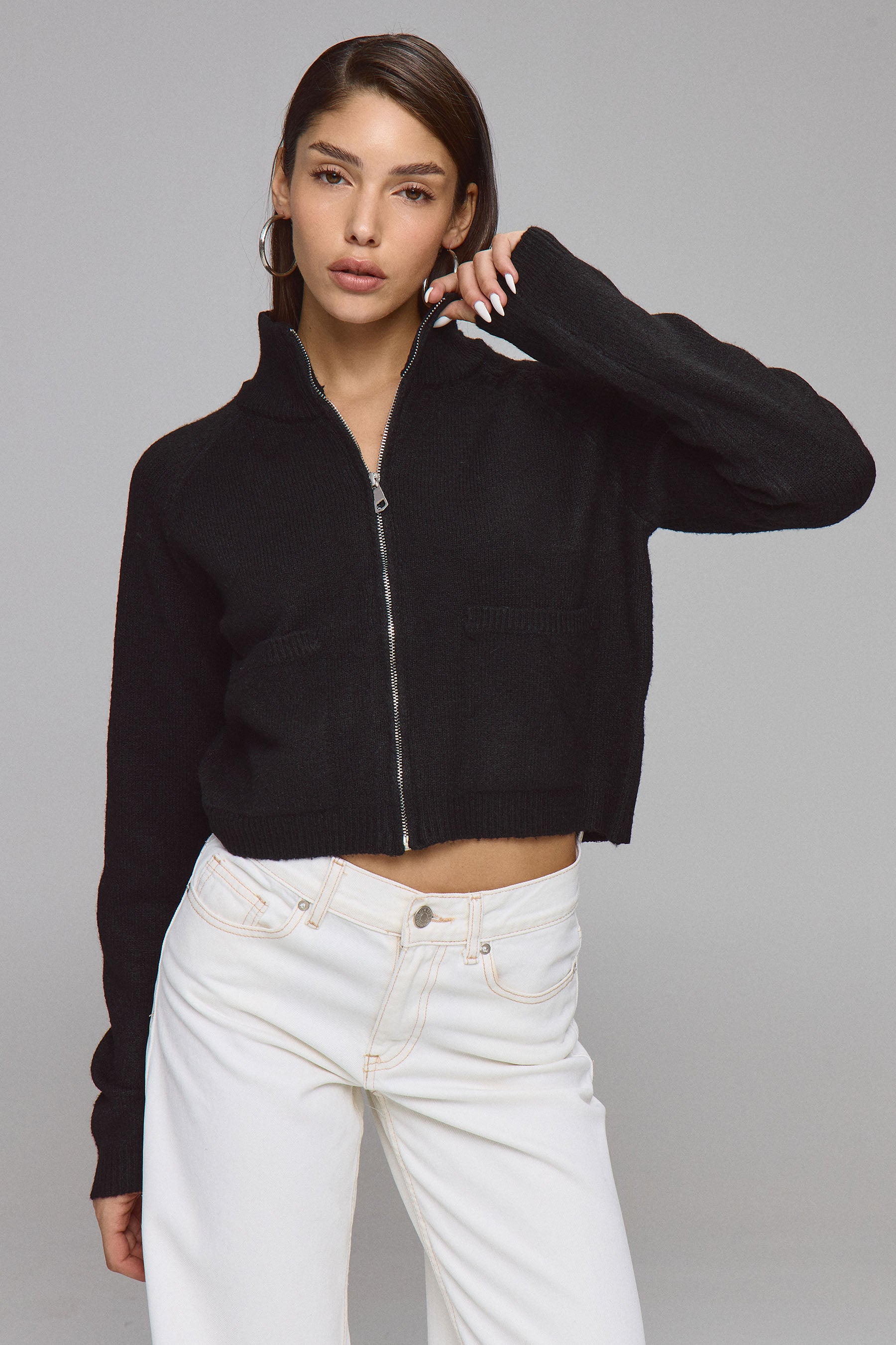 סריג קרדיגן עם רוכסן וכיסים