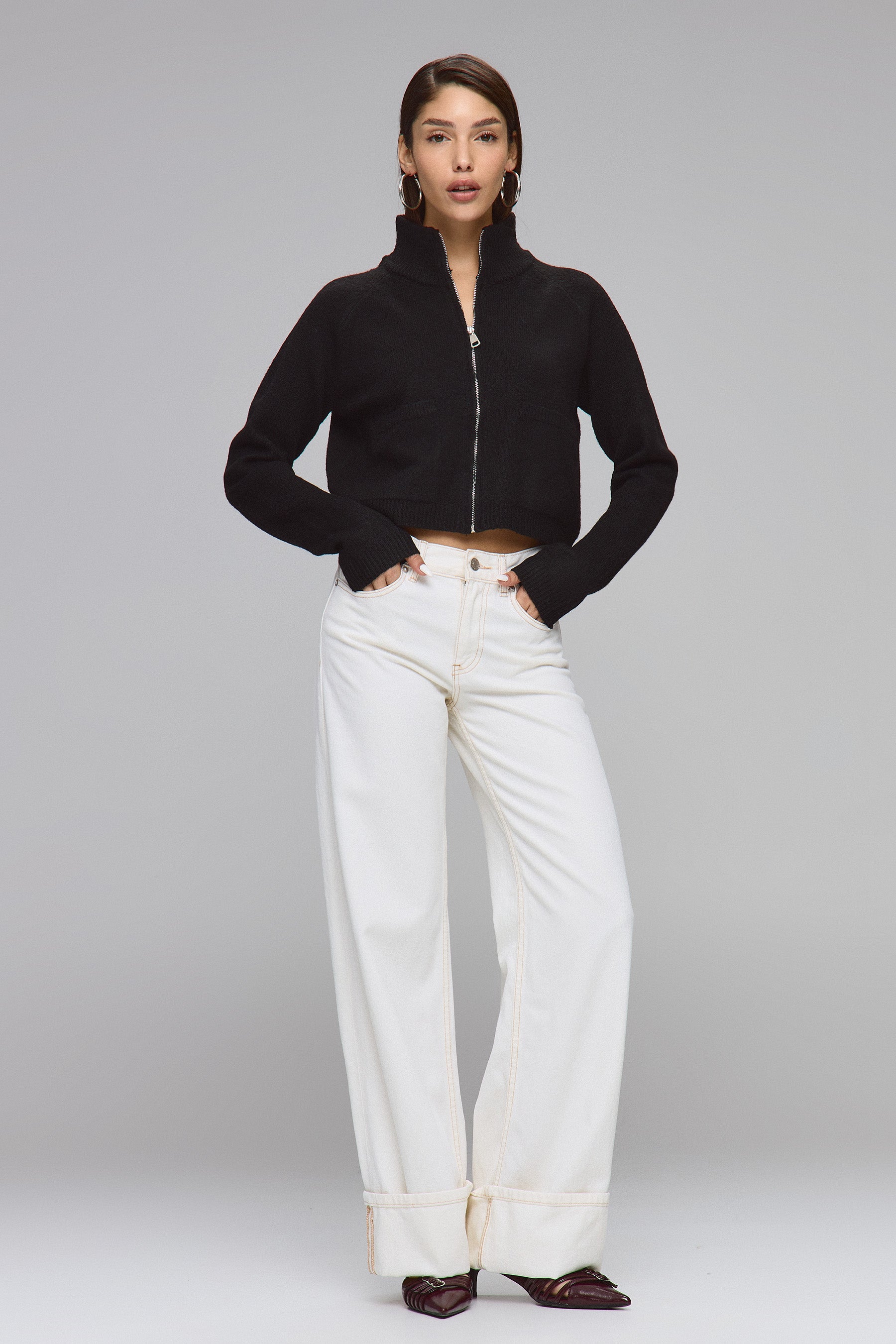 סריג קרדיגן עם רוכסן וכיסים