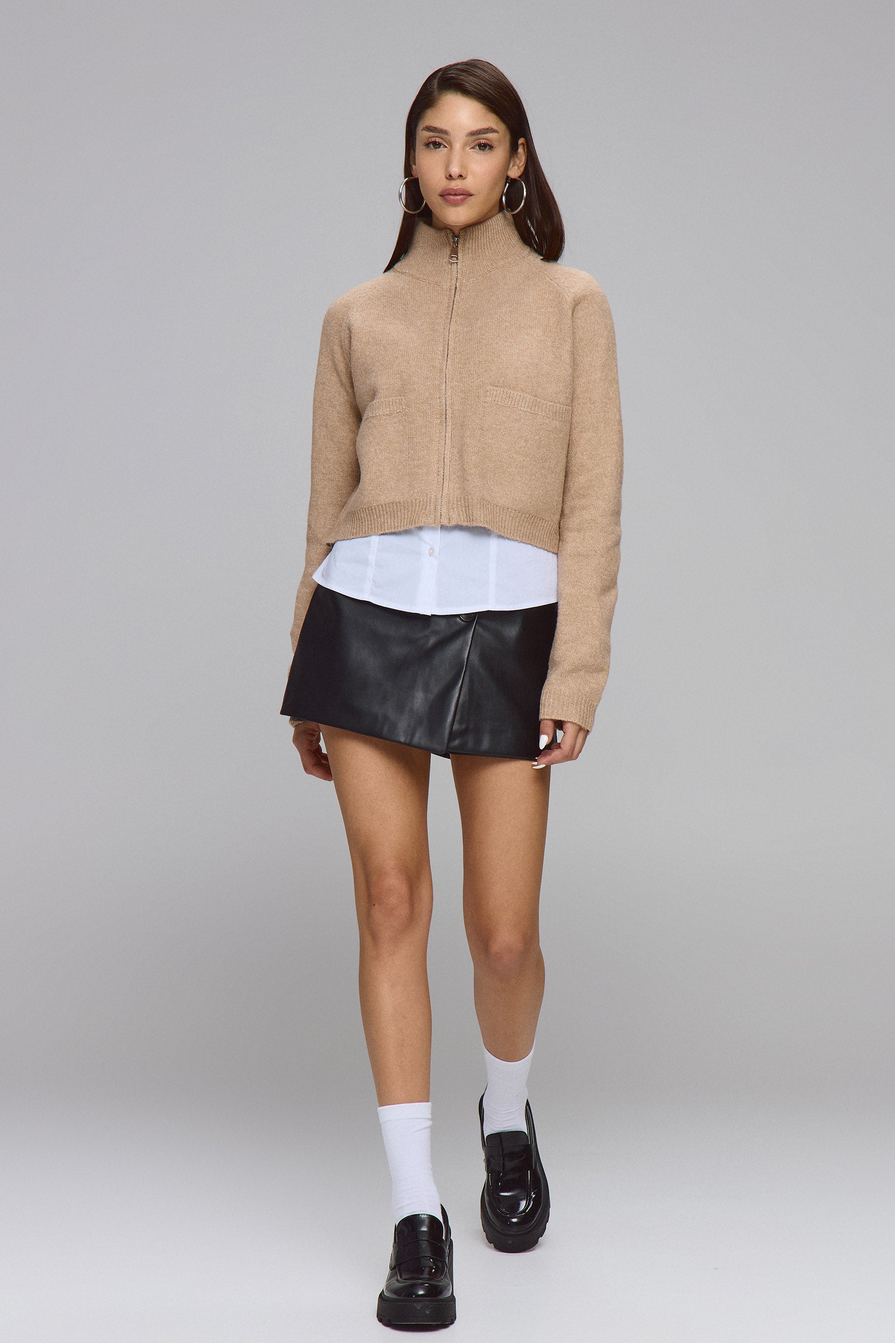 סריג קרדיגן עם רוכסן וכיסים