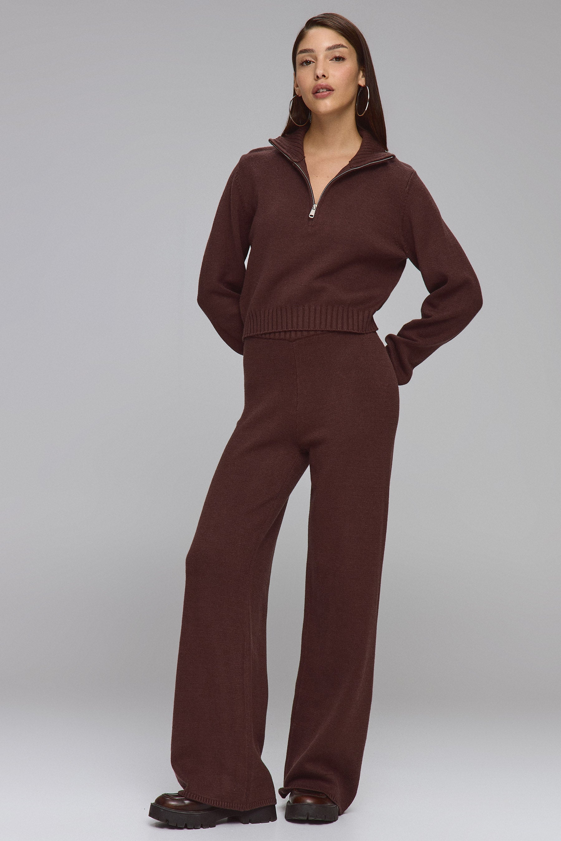 מכנס סריג סט זיפר חום