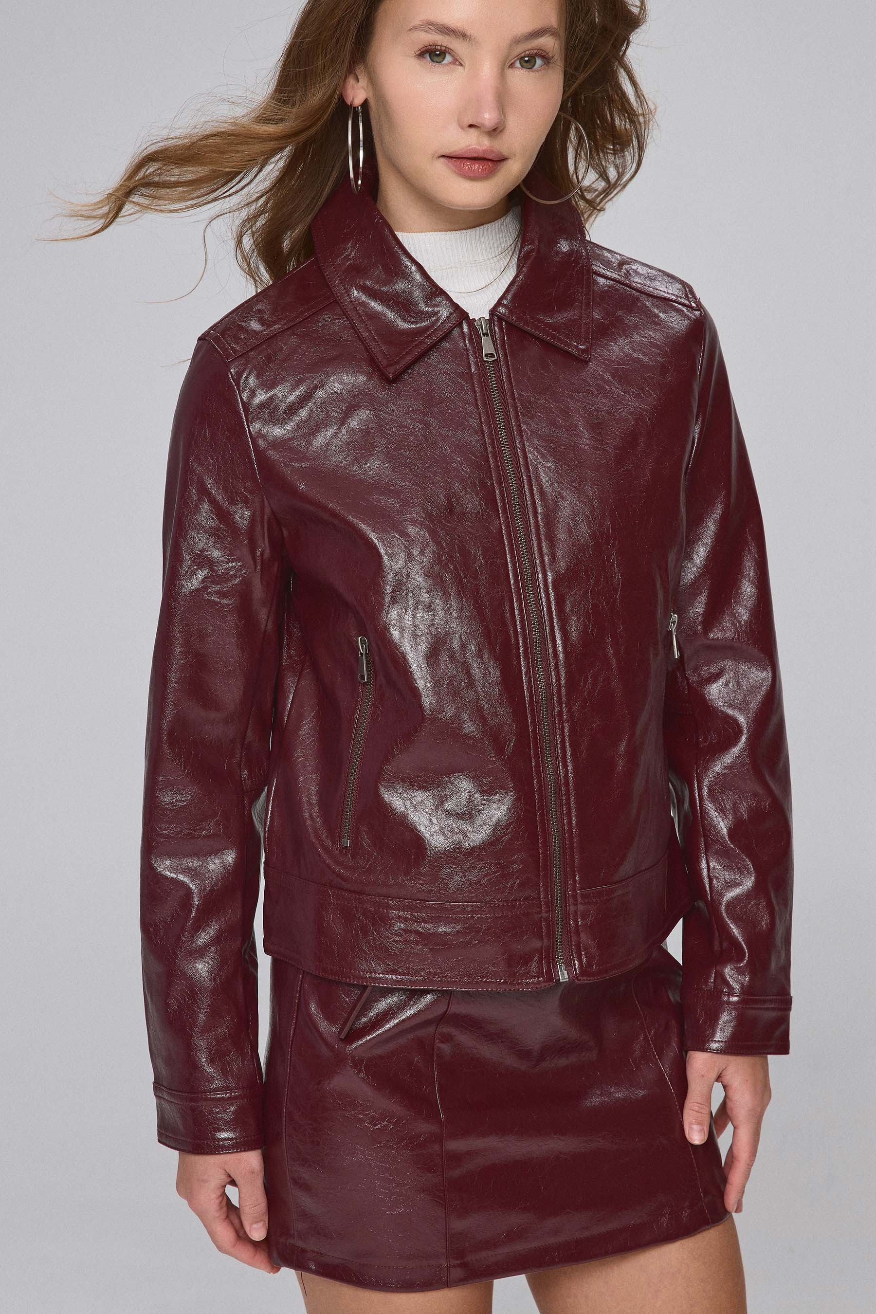 ג'קט PU מבריק סט