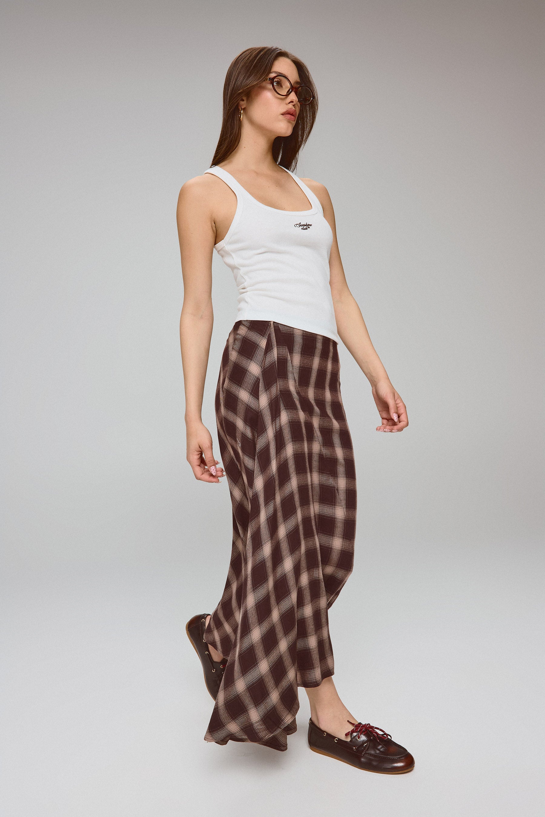 חצאית מקסי משבצות בראון