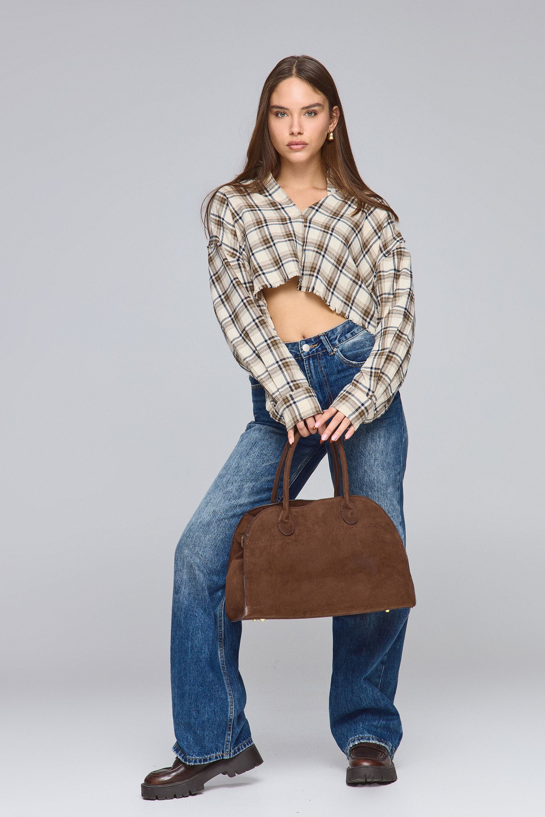 חולצת משבצות קרופ