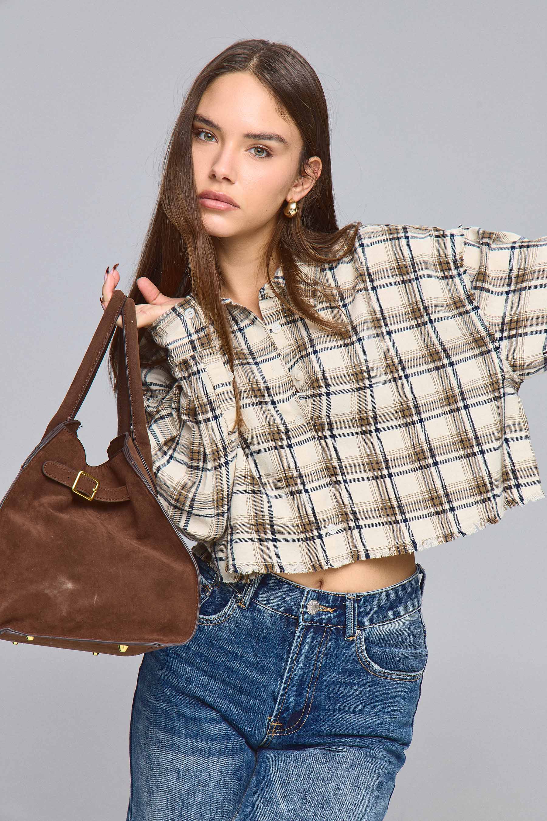 חולצת משבצות קרופ