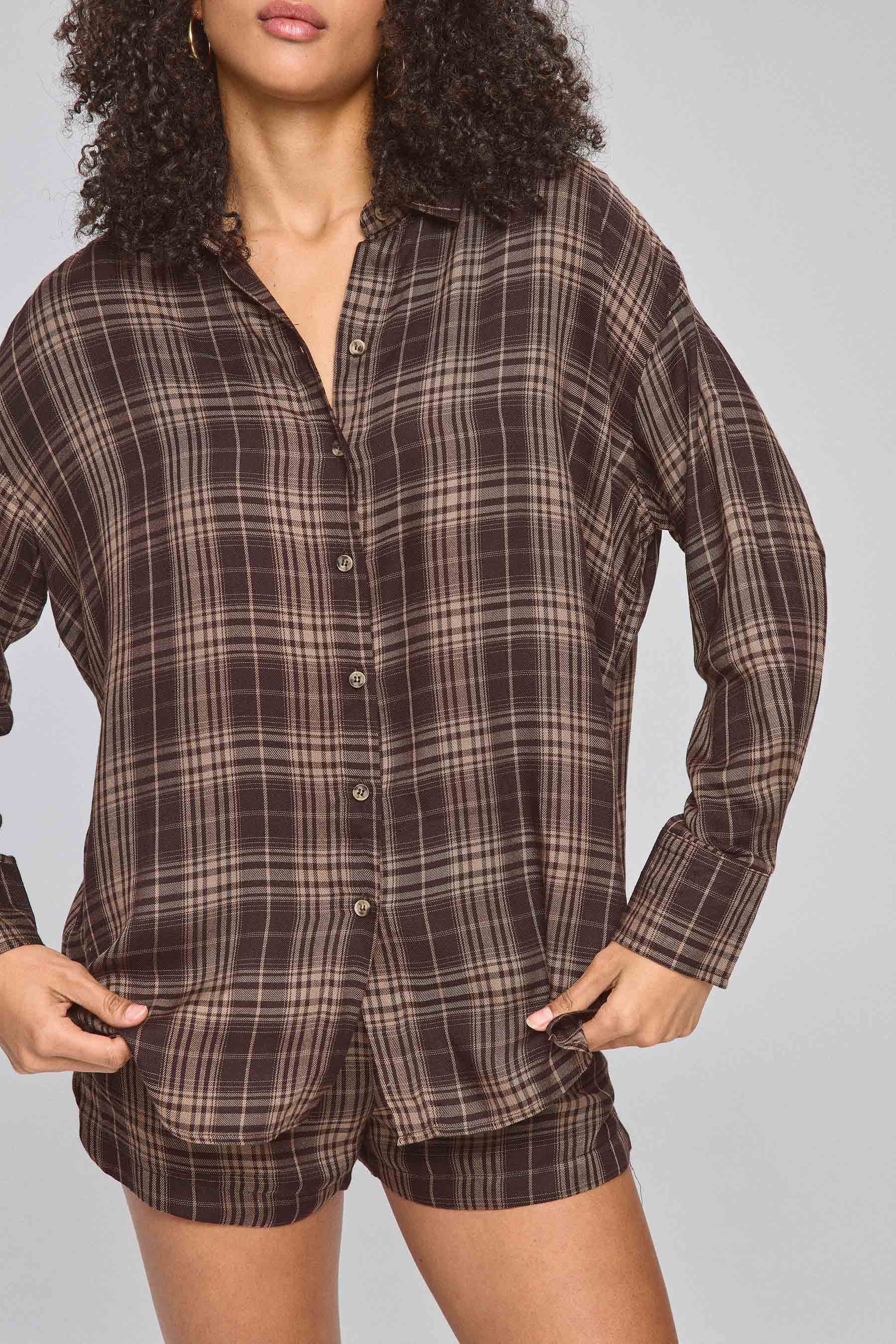 חולצת אוברסייז סט שיבוץ חום