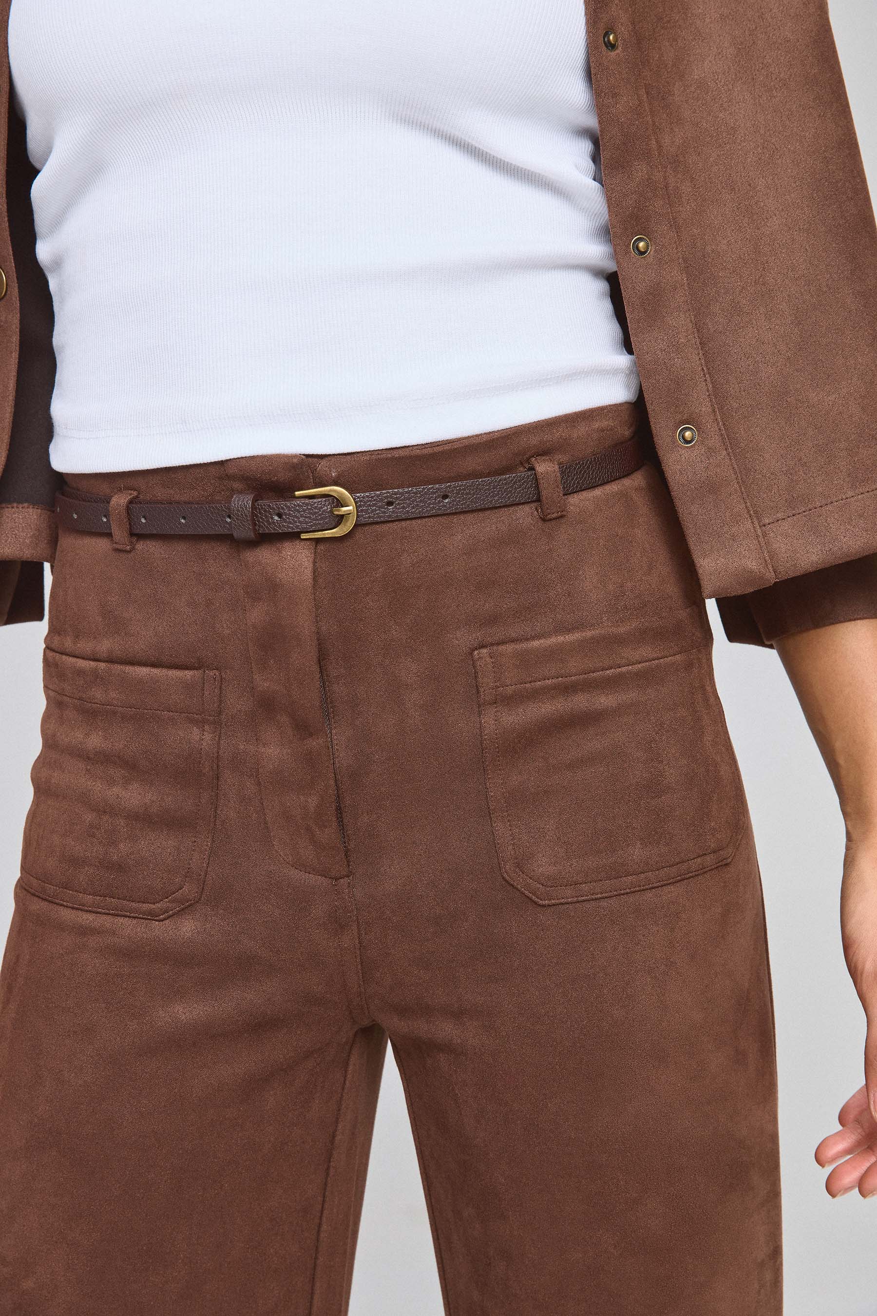 מכנסיים זמש עם חגורה דקה סט