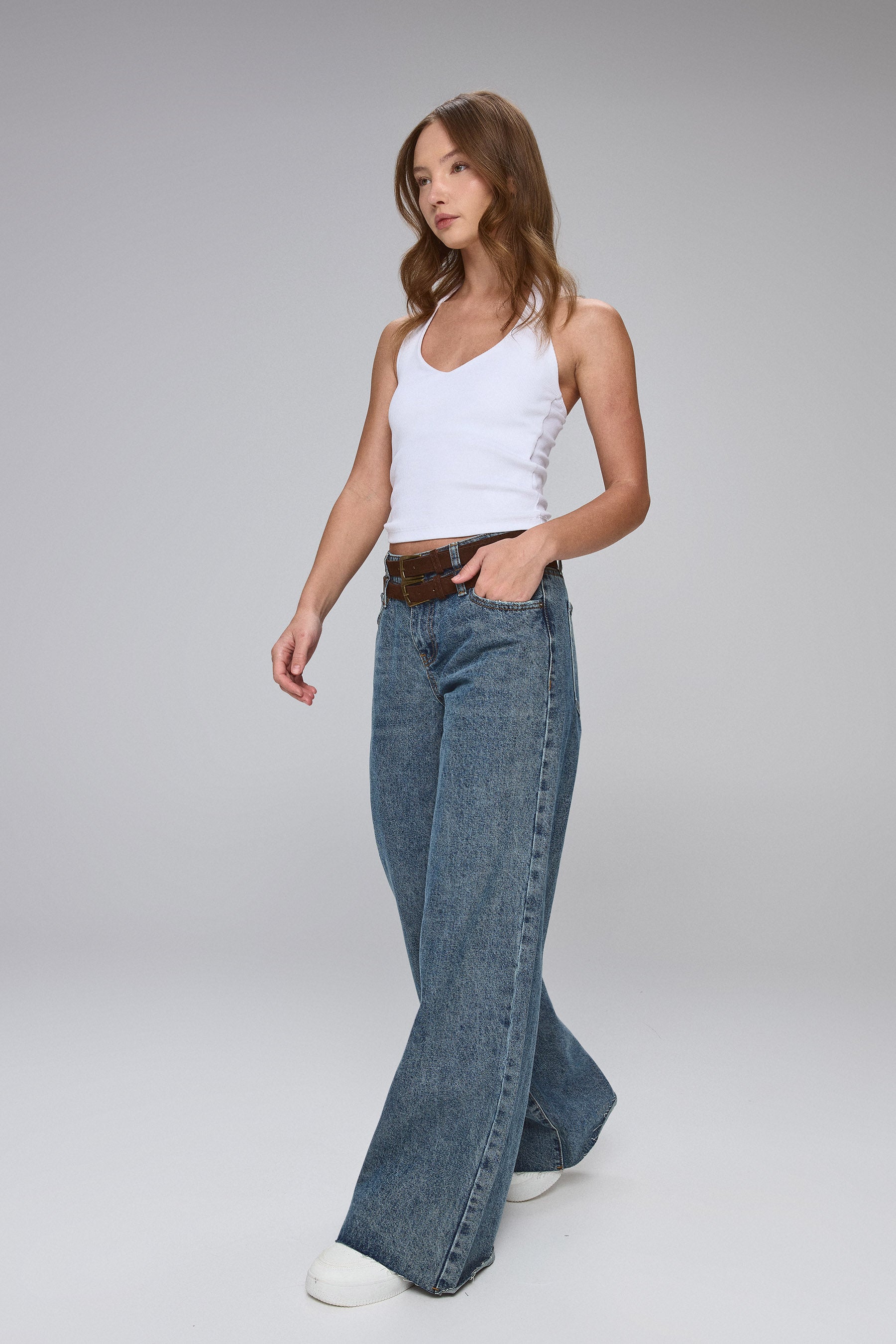 ג'ינס חגורה כפולה נייבי