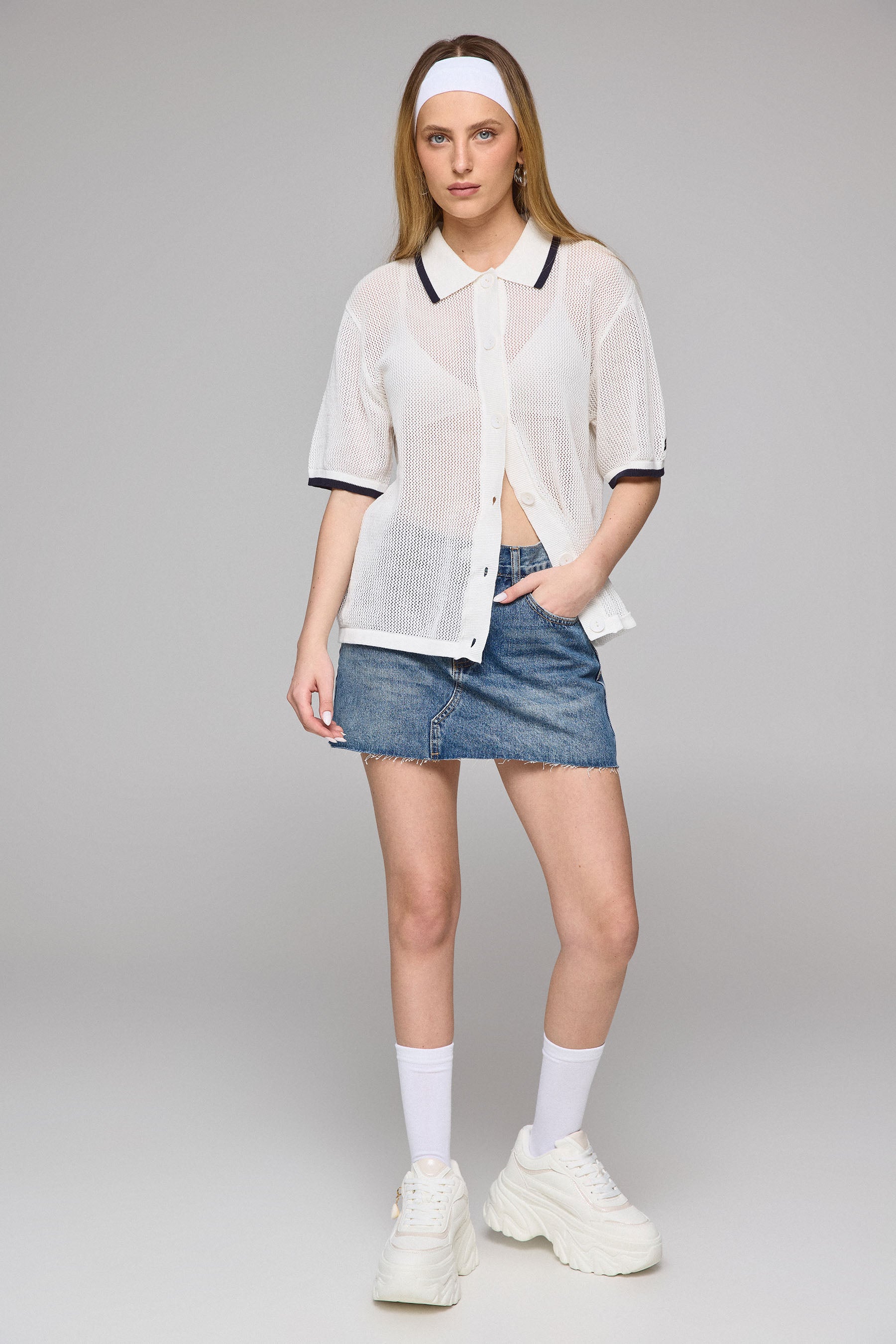 חולצה מכופתרת סרוגה בלו