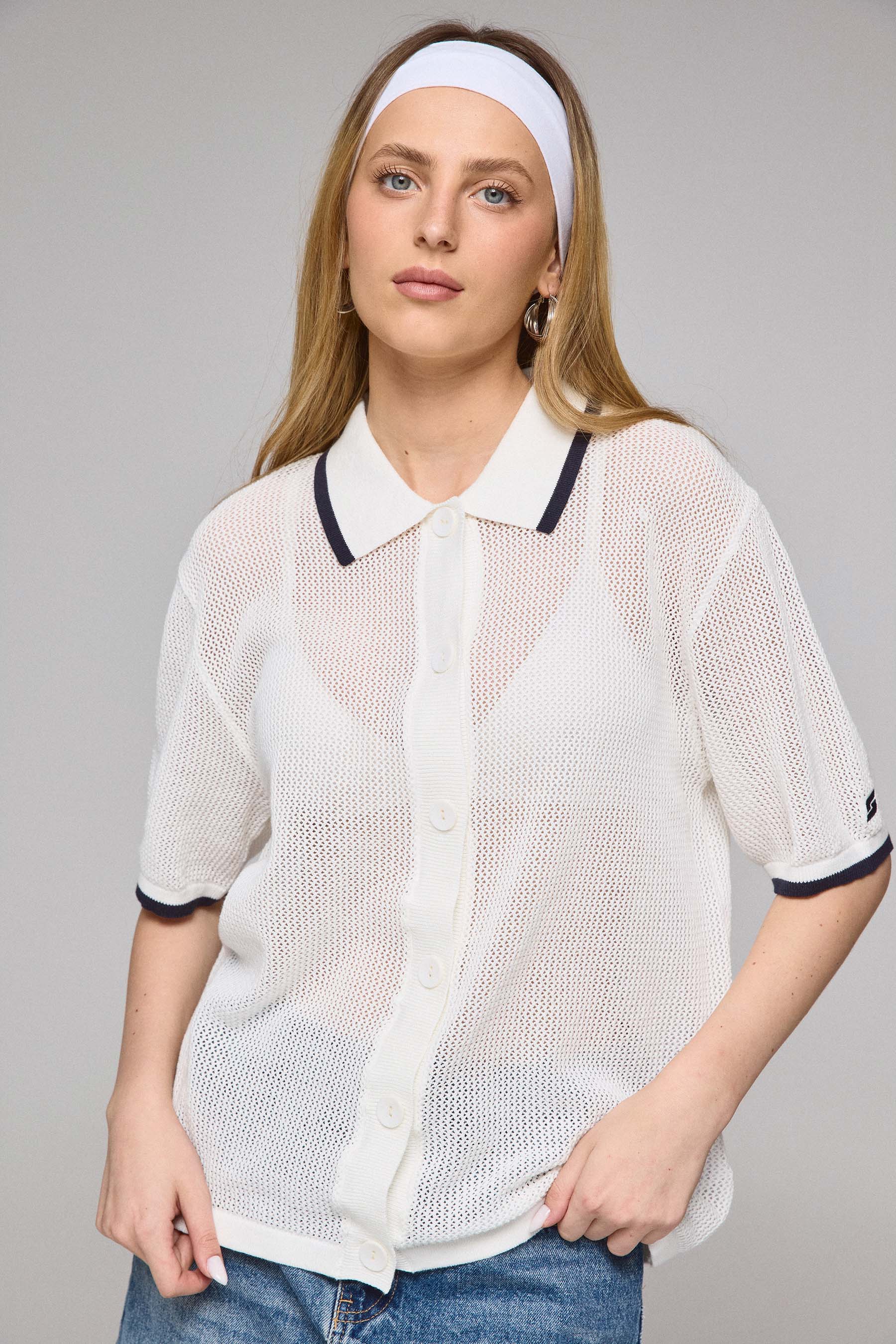 חולצה מכופתרת סרוגה בלו