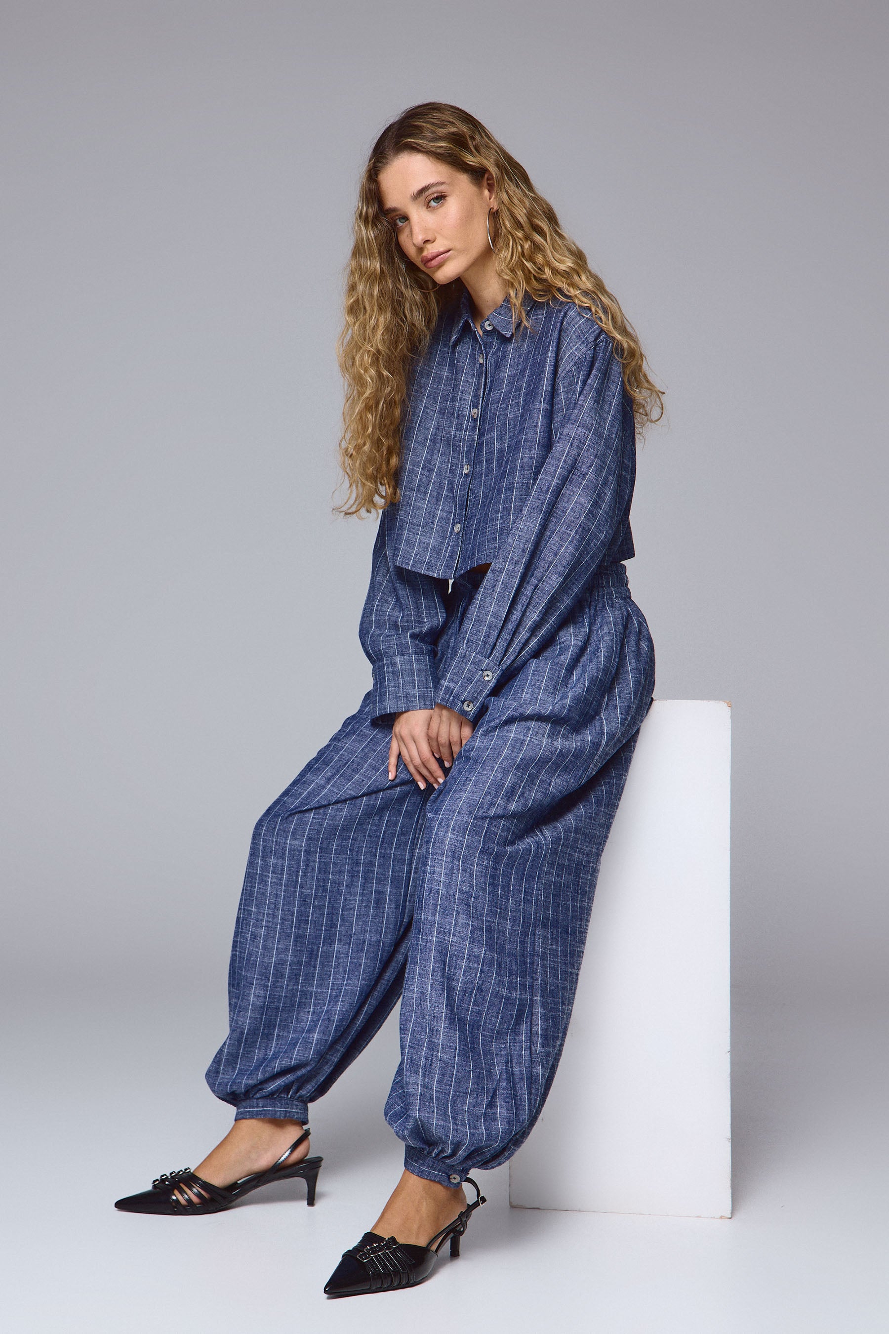 חולצה מכופתרת קרופ סטרייפס