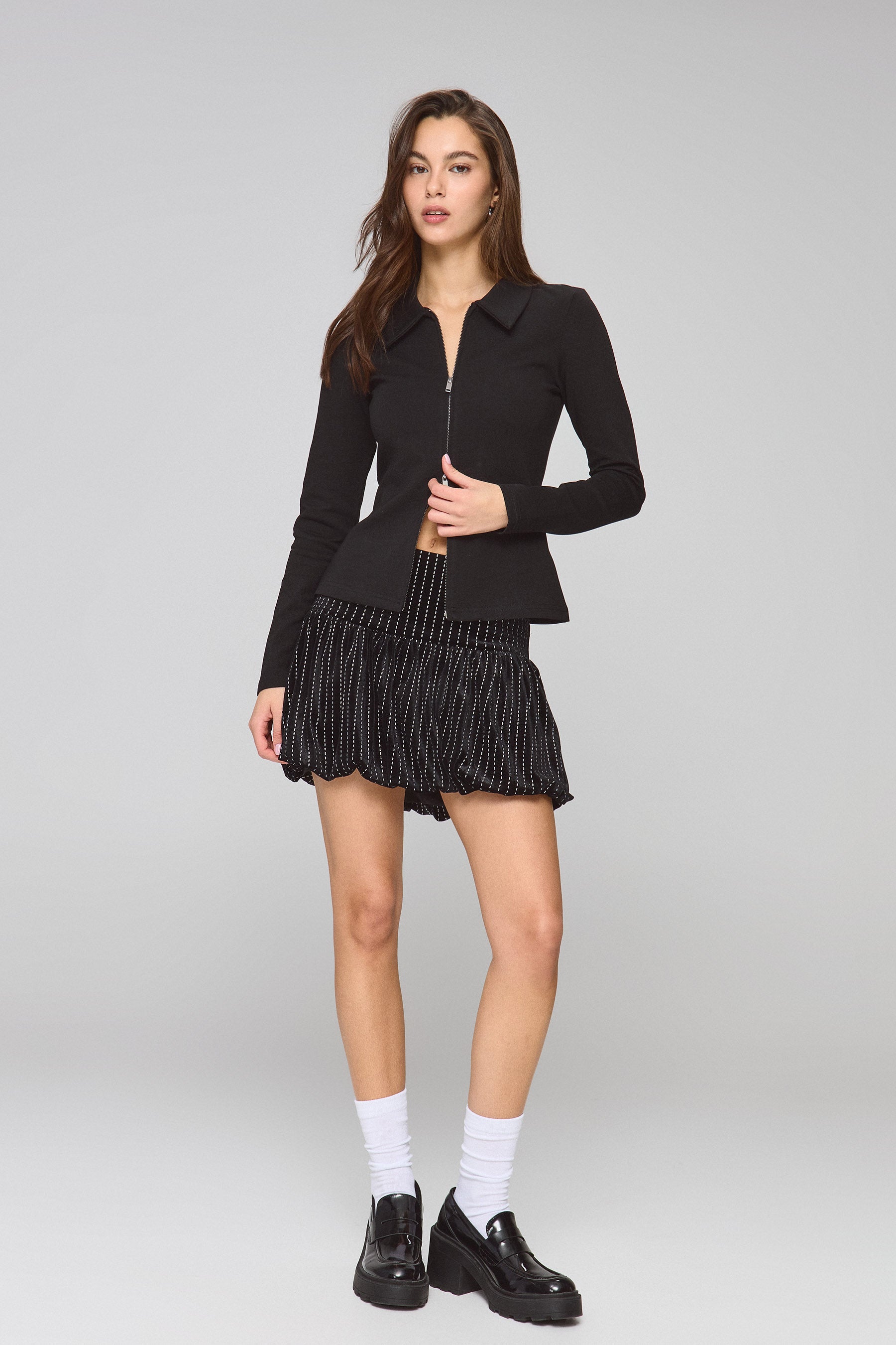 חצאית בלון קטיפה סילבר סטרייפס