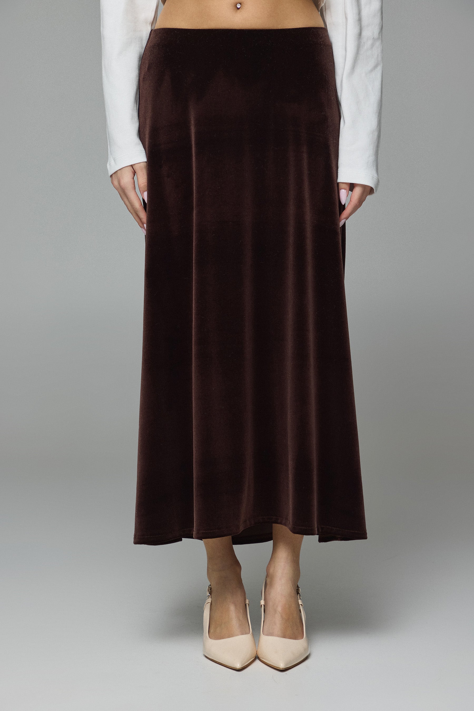 חצאית מקסי קטיפה בראון