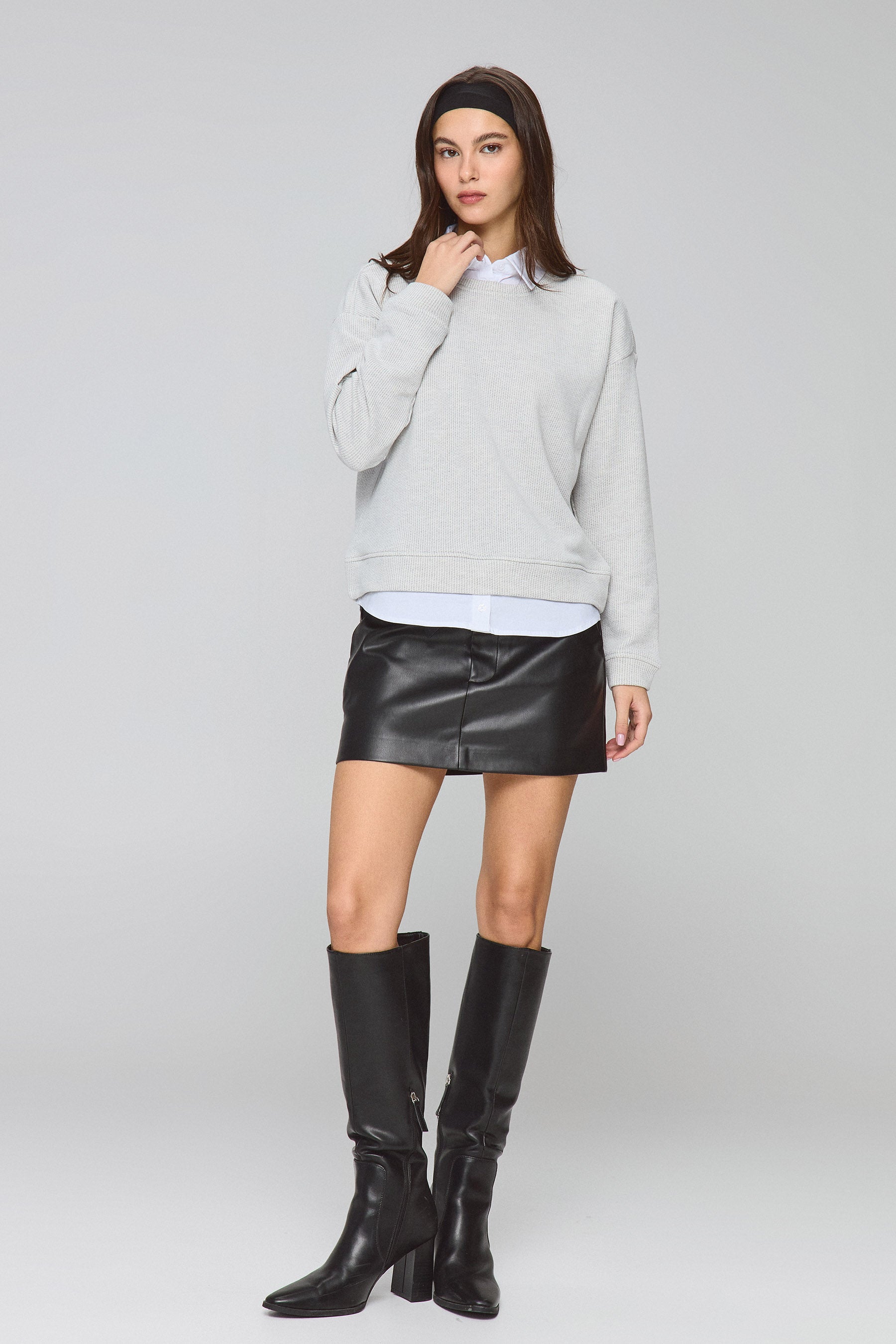 סווטשירט פישבון עם חולצה מכופתרת