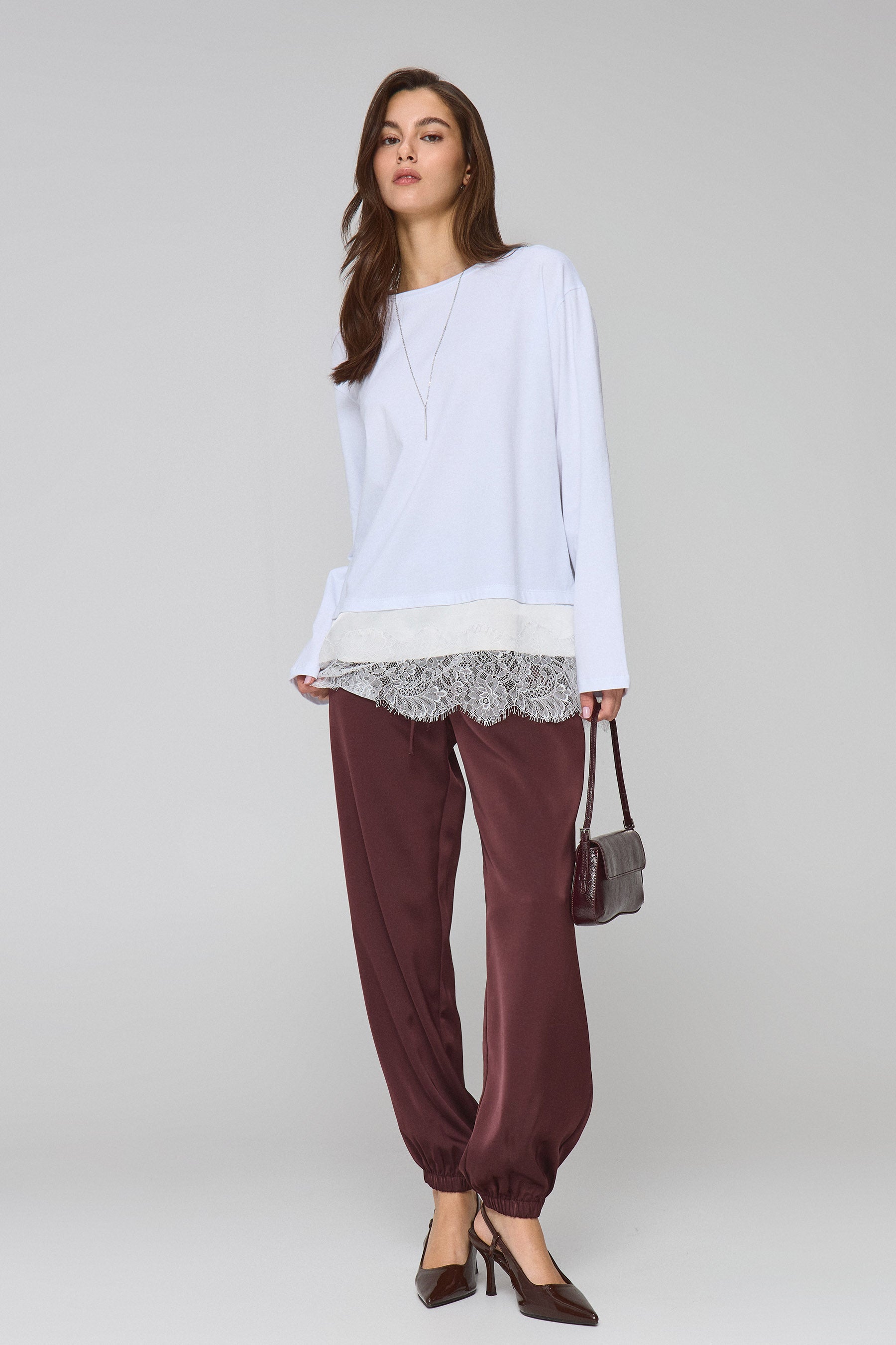 טישירט אוברסייז שילוב תחרה וויט