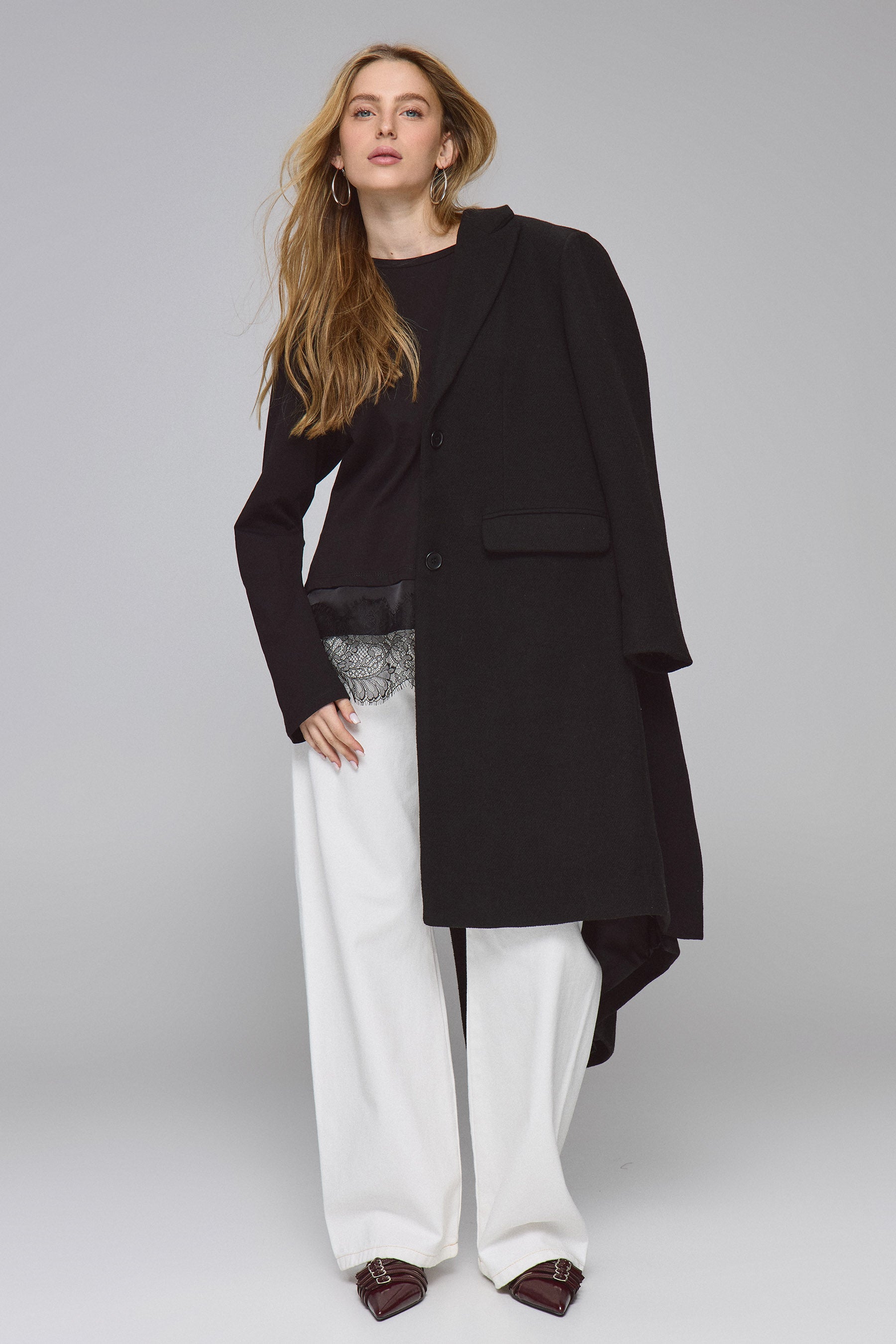 טישירט אוברסייז שילוב תחרה בלאק