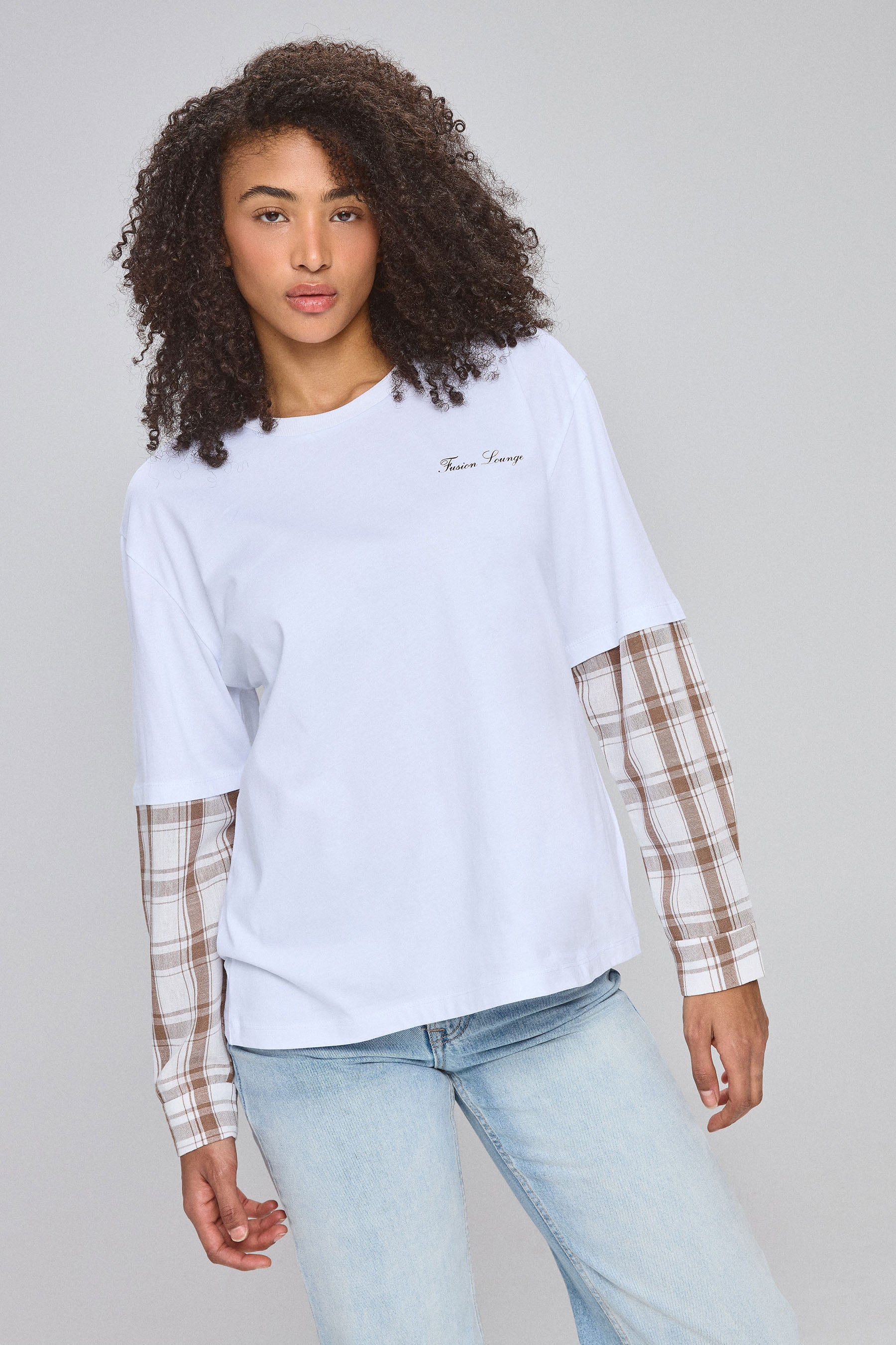 טישירט אוברסייז שרוול משובץ