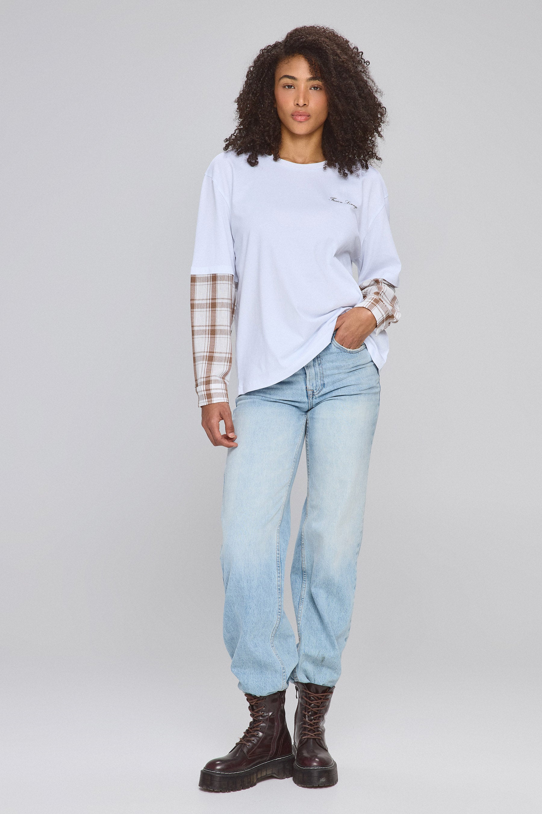 טישירט אוברסייז שרוול משובץ