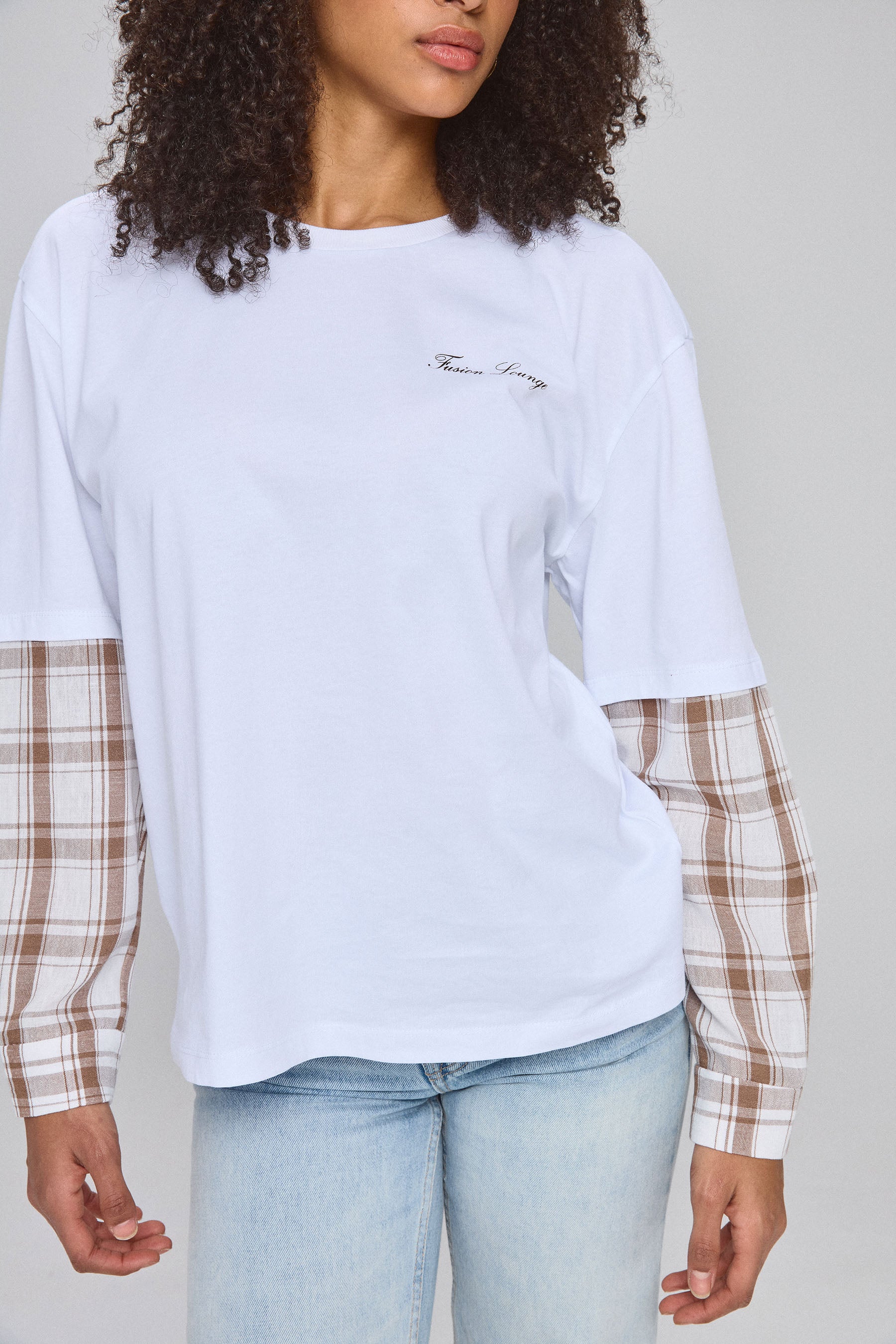 טישירט אוברסייז שרוול משובץ