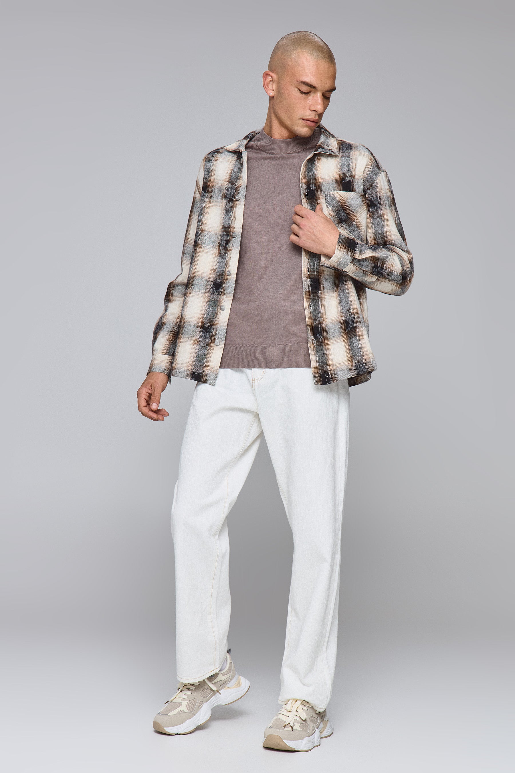 אוברשירט משובץ ווש חום