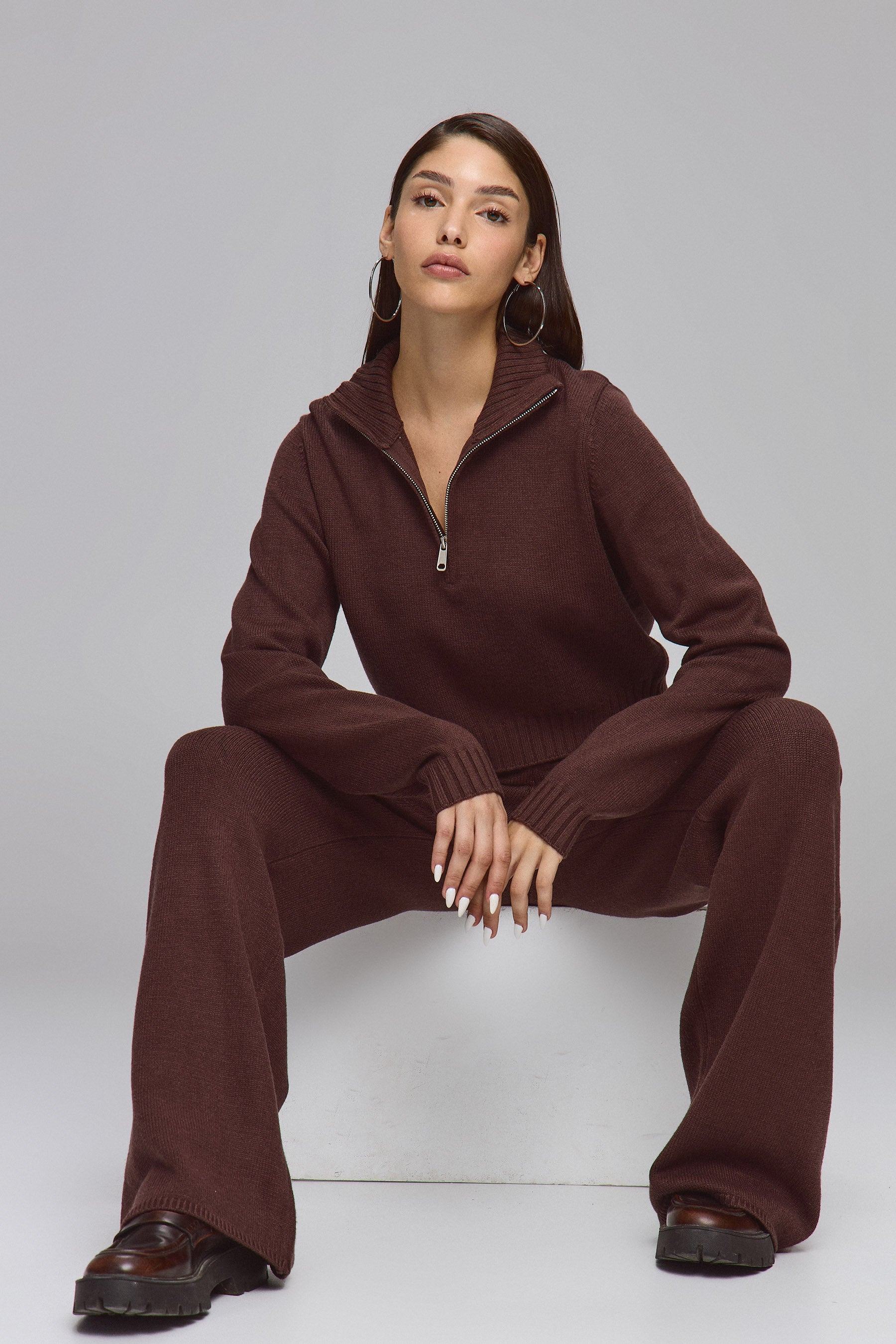 סריג קרופ סט זיפר חום