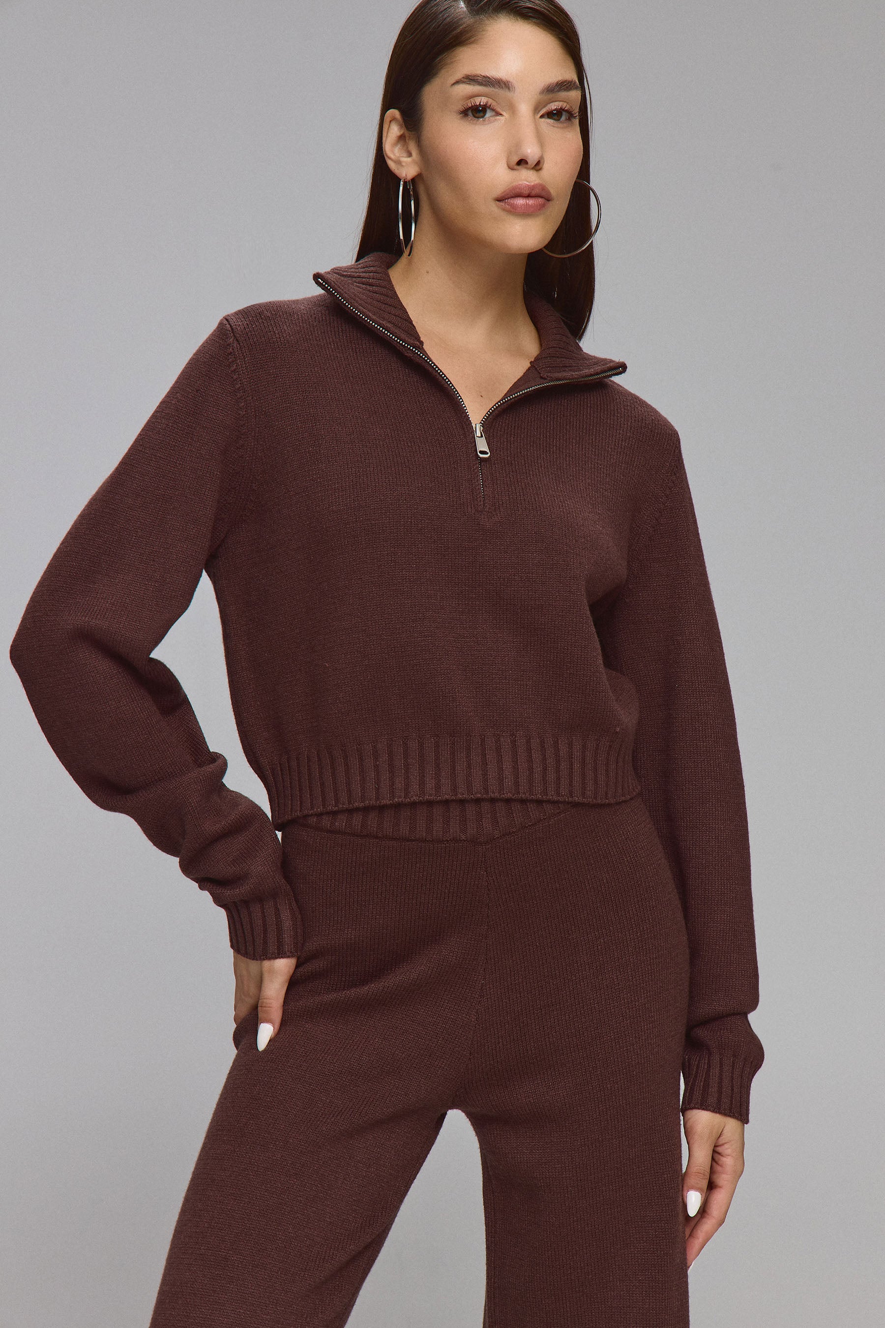 סריג קרופ סט זיפר חום