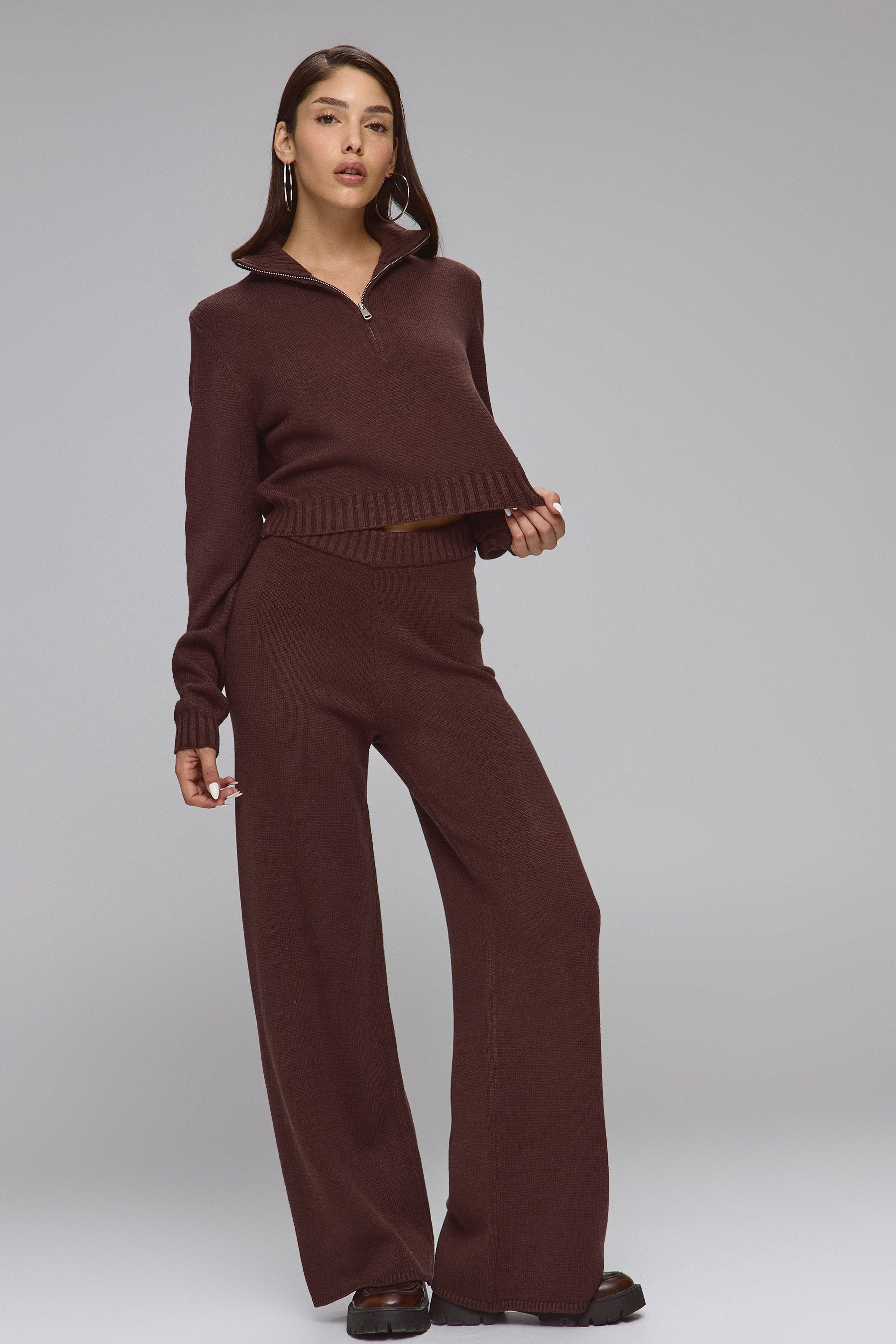 סריג קרופ סט זיפר חום