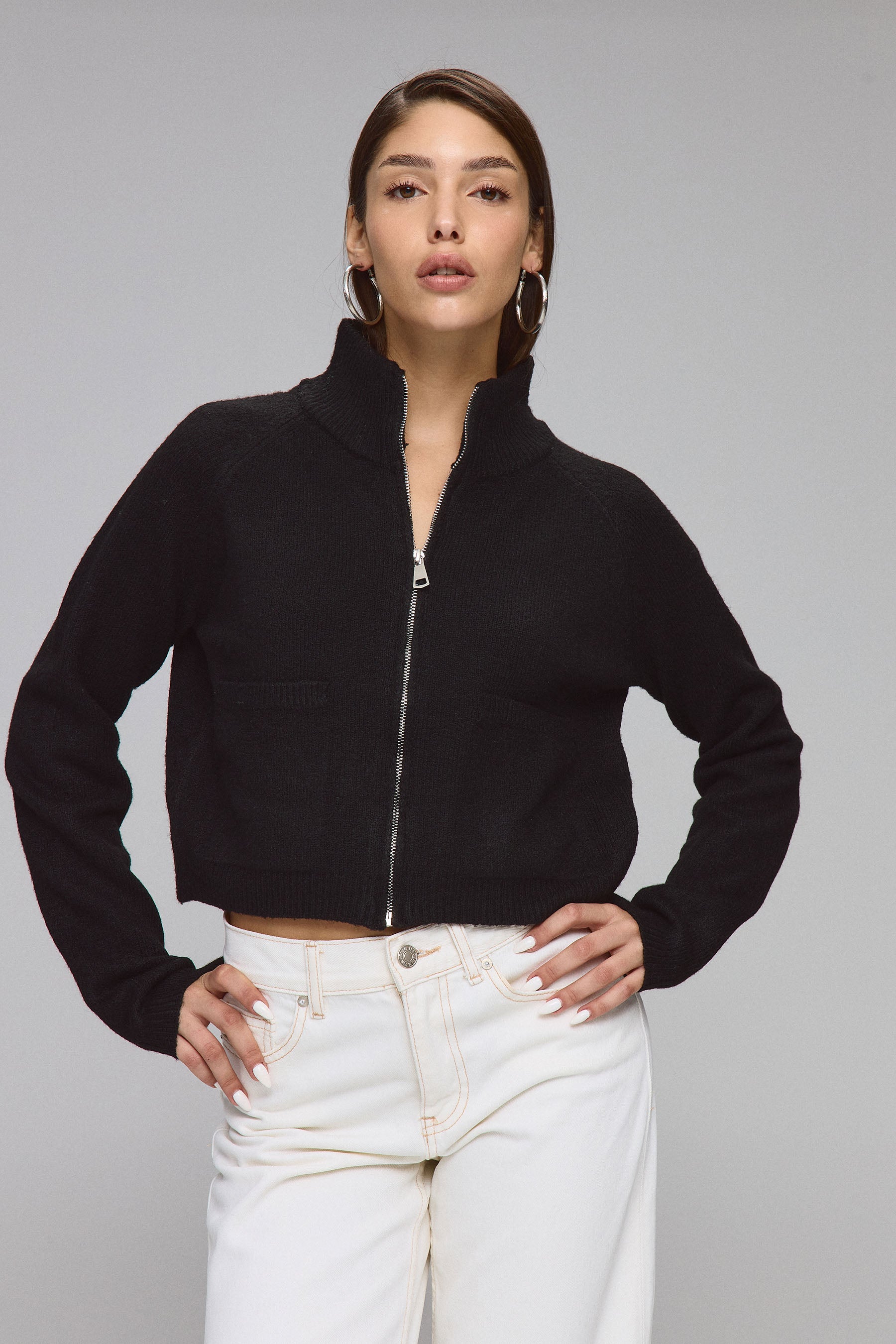 סריג קרדיגן עם רוכסן וכיסים