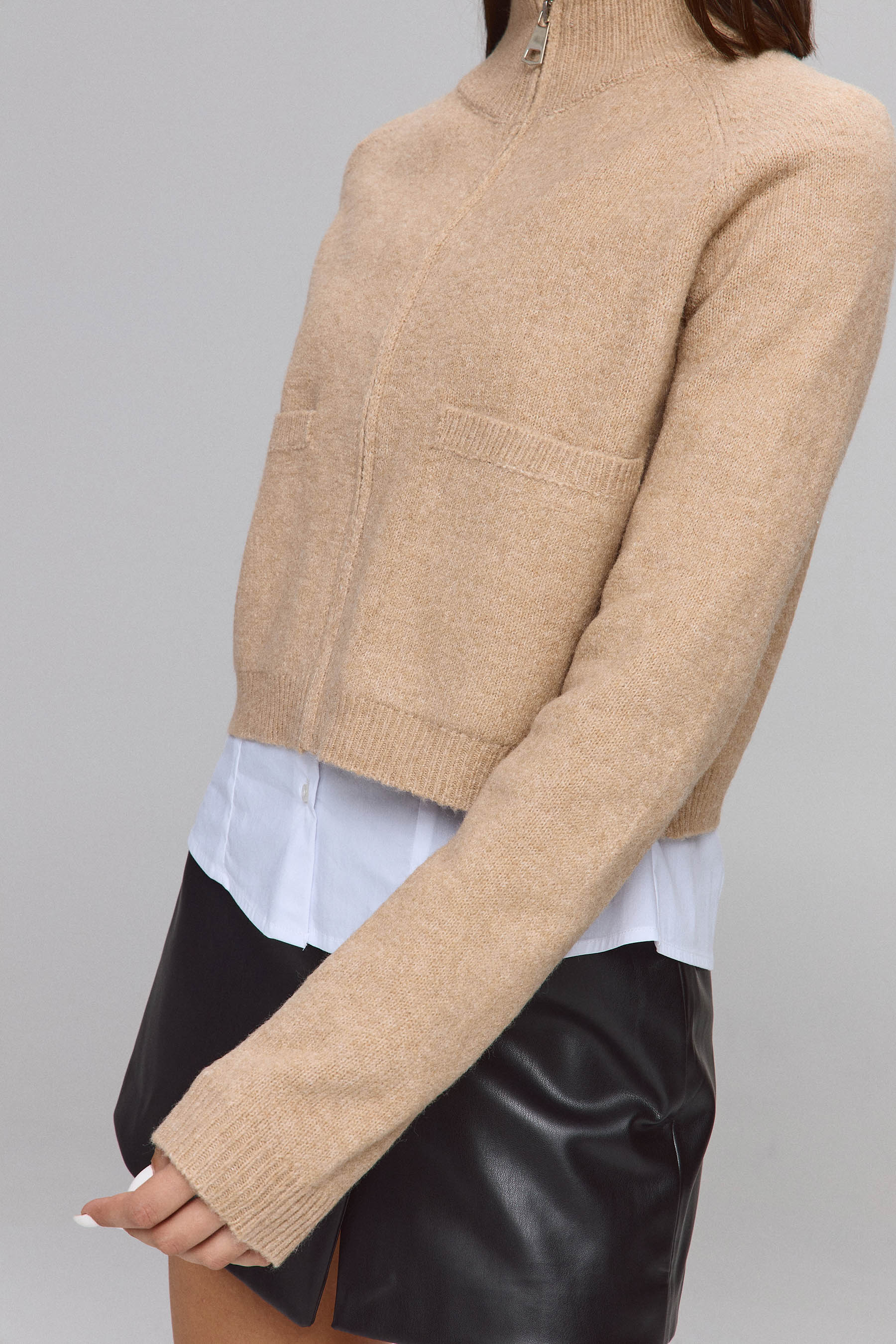 סריג קרדיגן עם רוכסן וכיסים