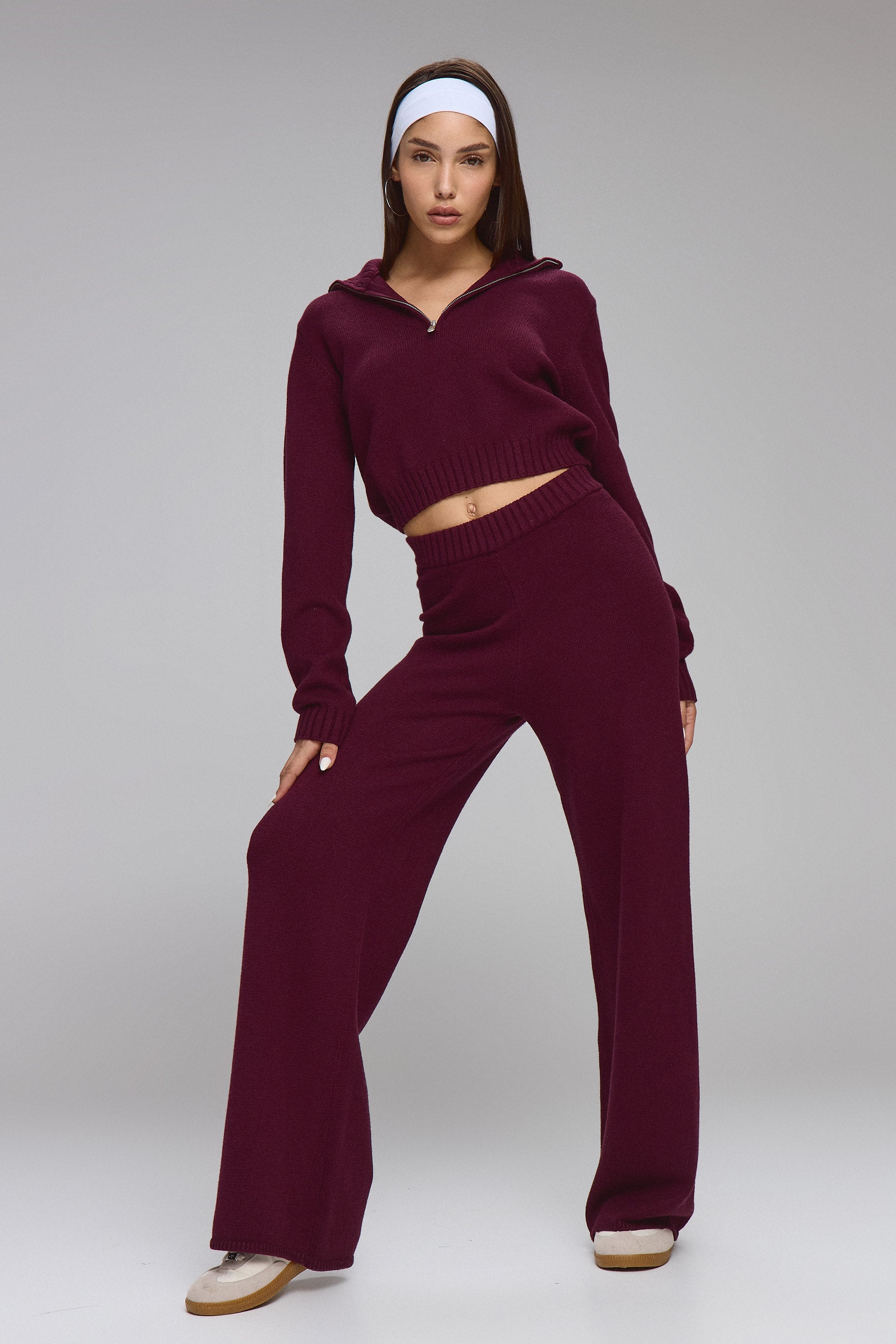 מכנס סריג סט זיפר חציל