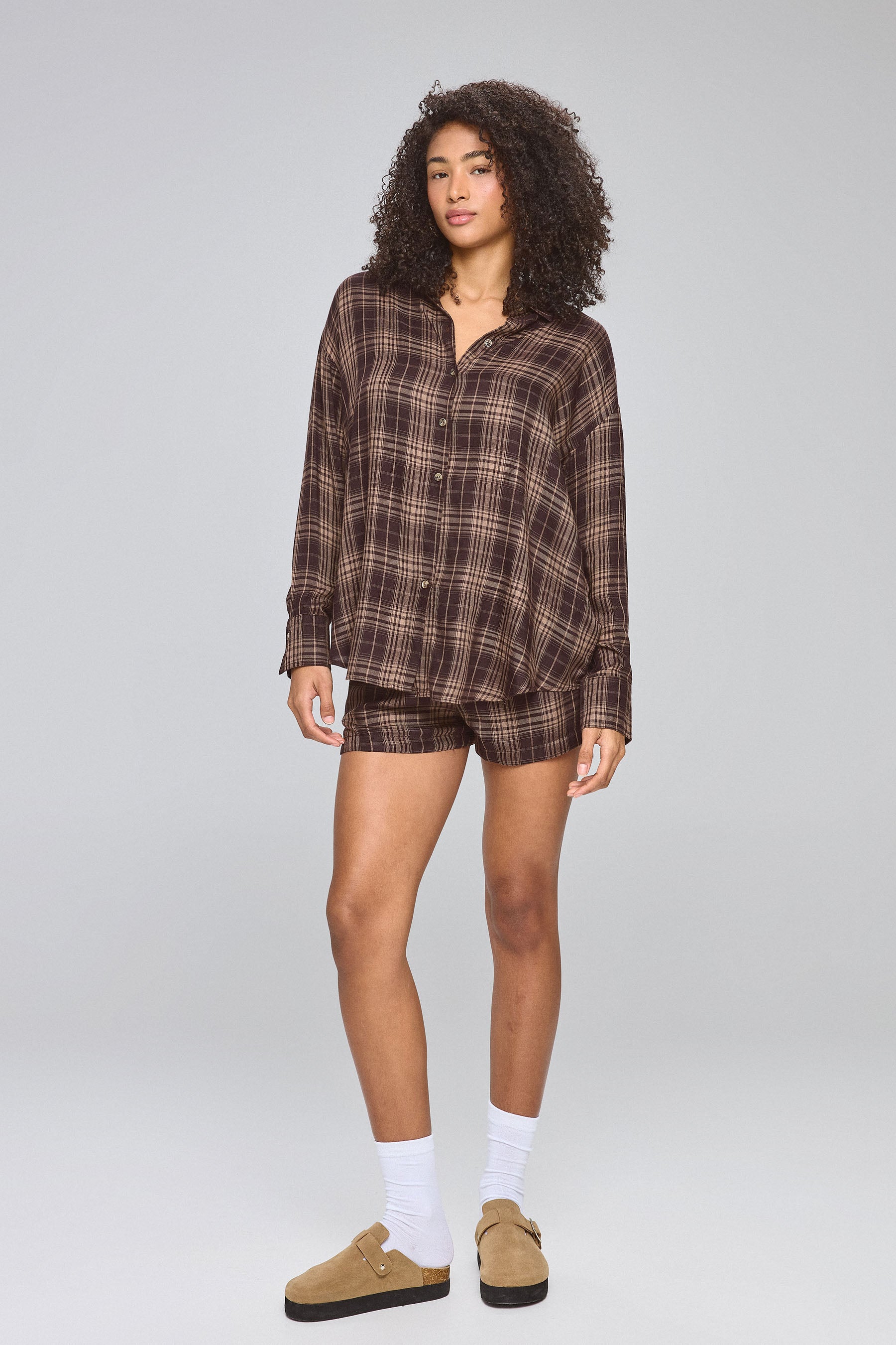 חולצת אוברסייז סט שיבוץ חום