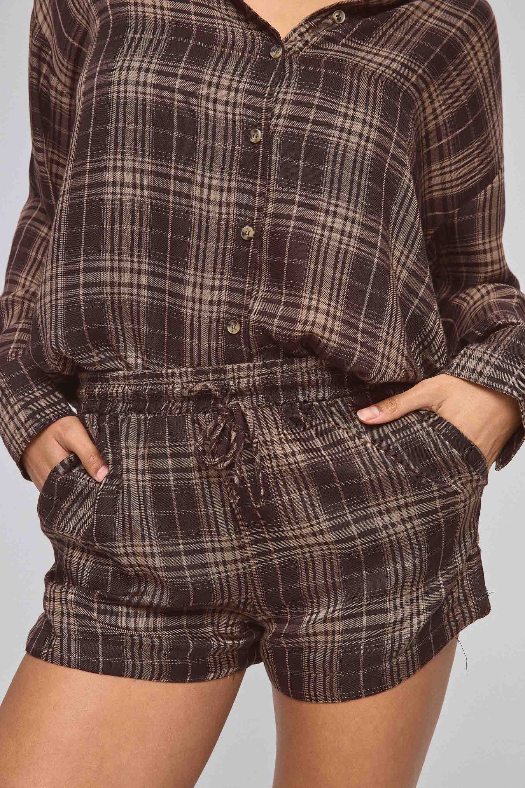 מכנס קצר סט שיבוץ חום