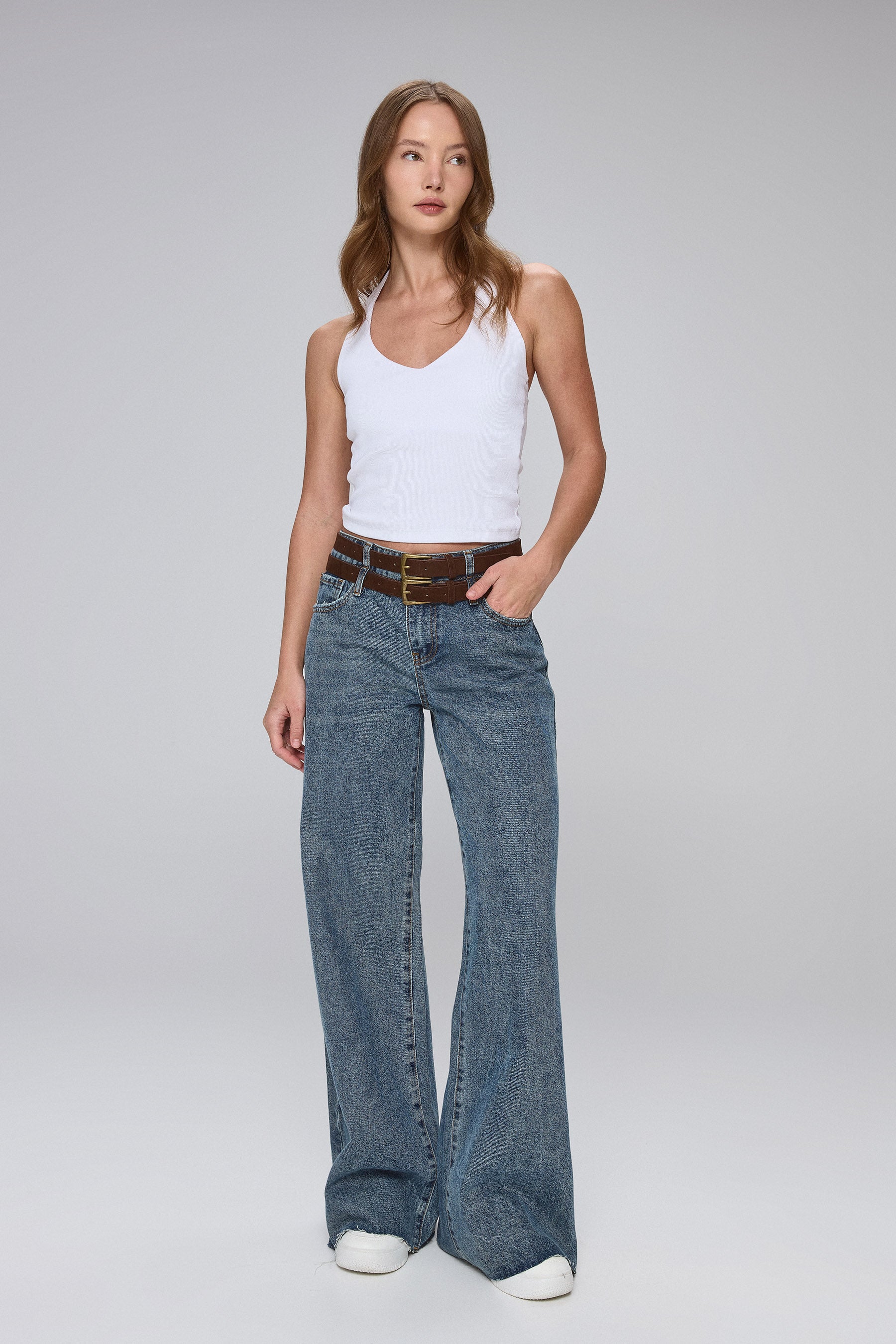 ג'ינס חגורה כפולה נייבי