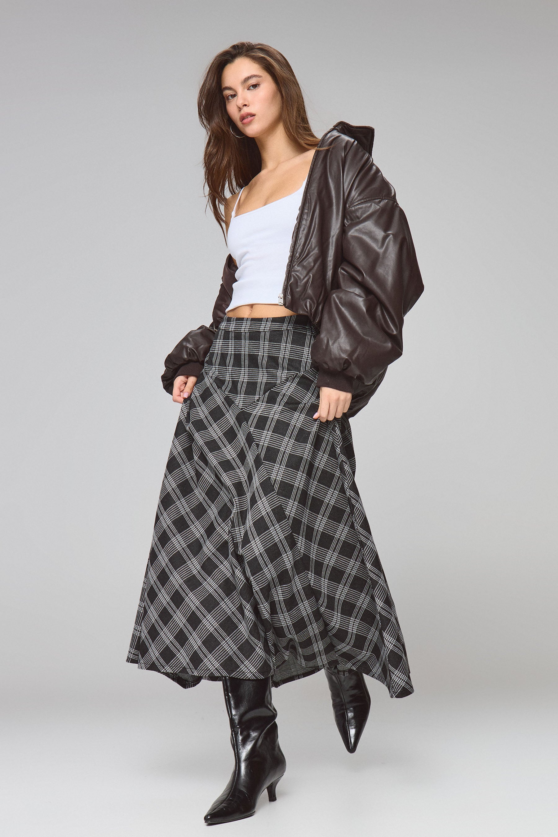 חצאית סט ג'רזי משבצת