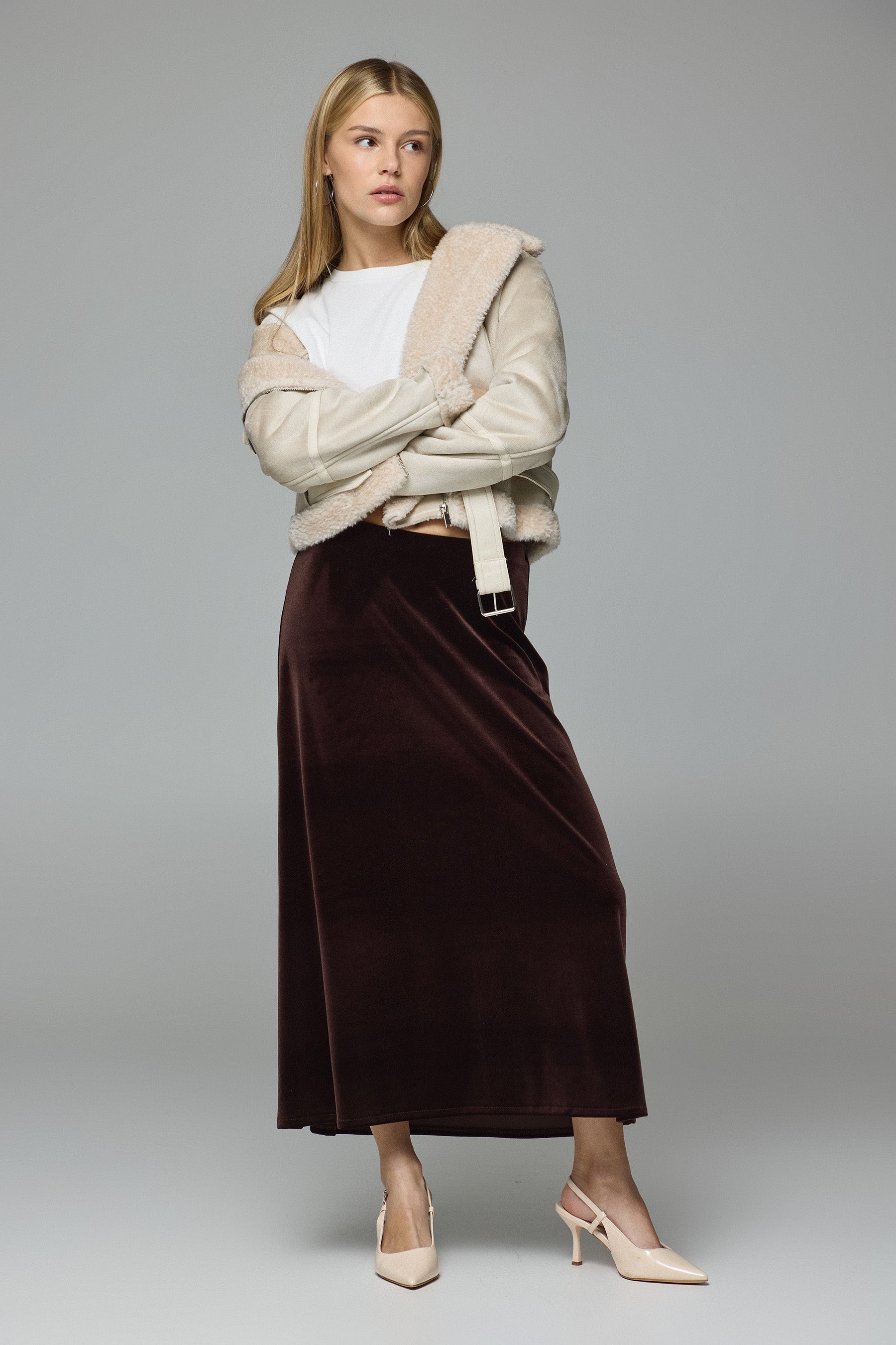 חצאית מקסי קטיפה בראון