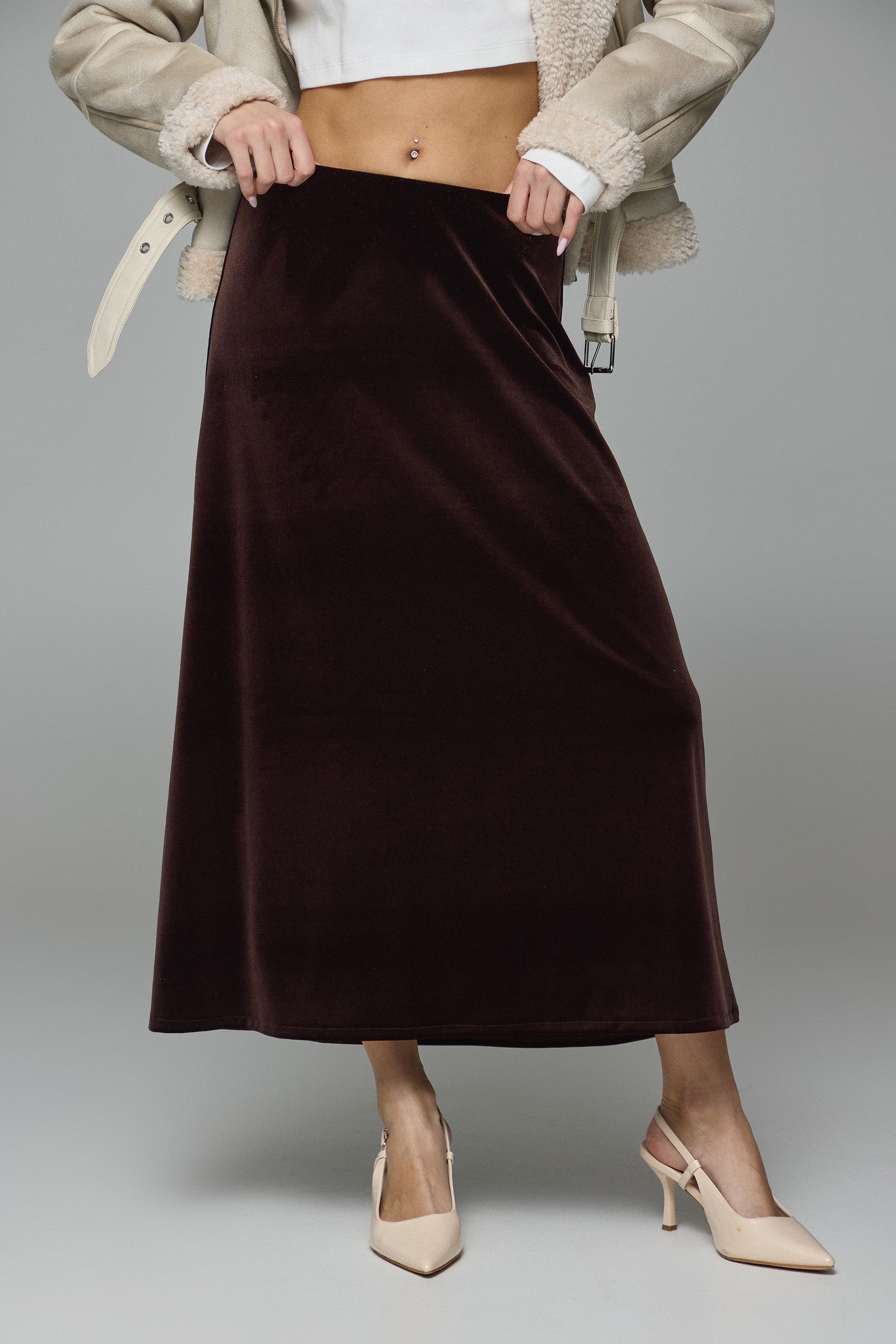 חצאית מקסי קטיפה בראון