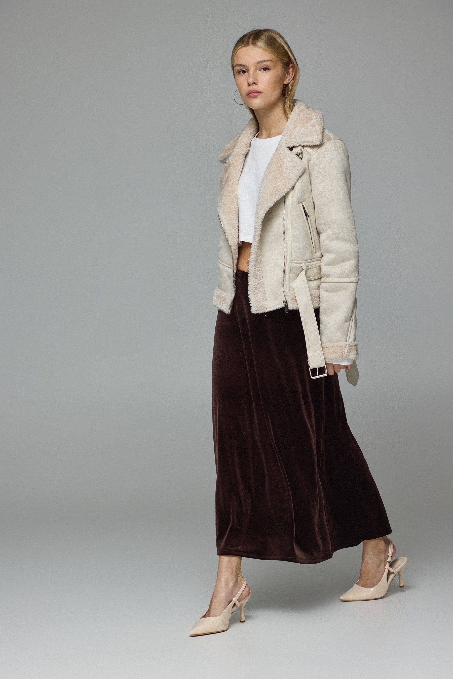 חצאית מקסי קטיפה בראון