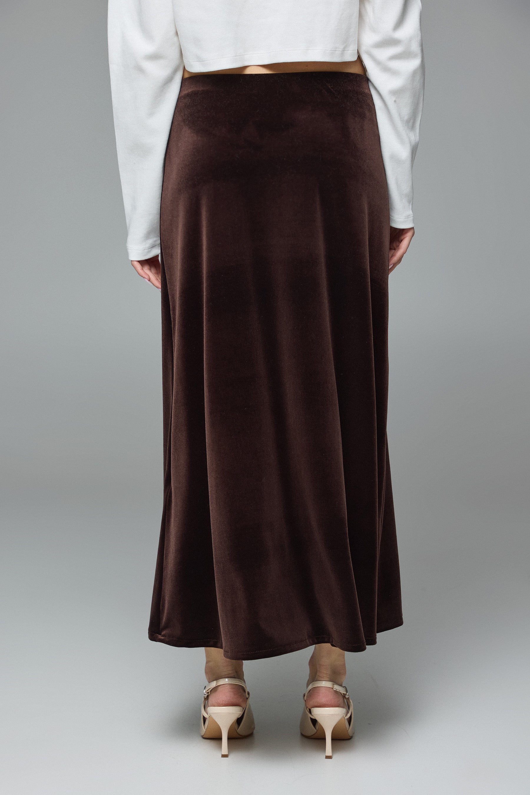 חצאית מקסי קטיפה בראון