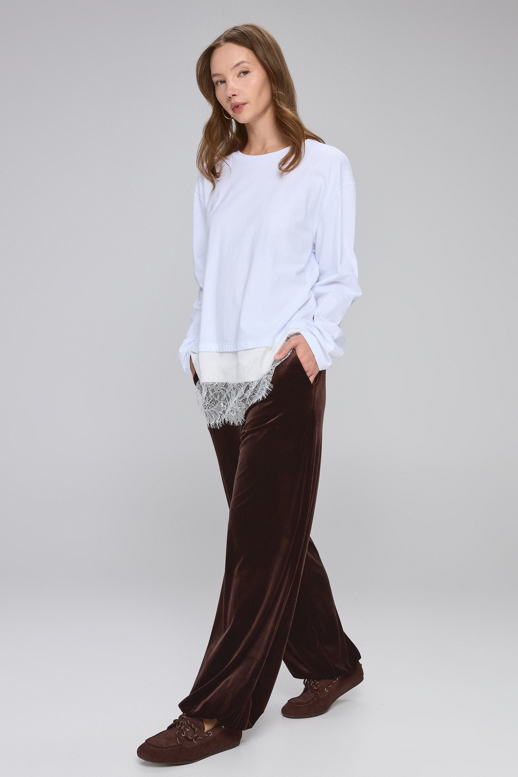 מכנס בלון קטיפה בראון