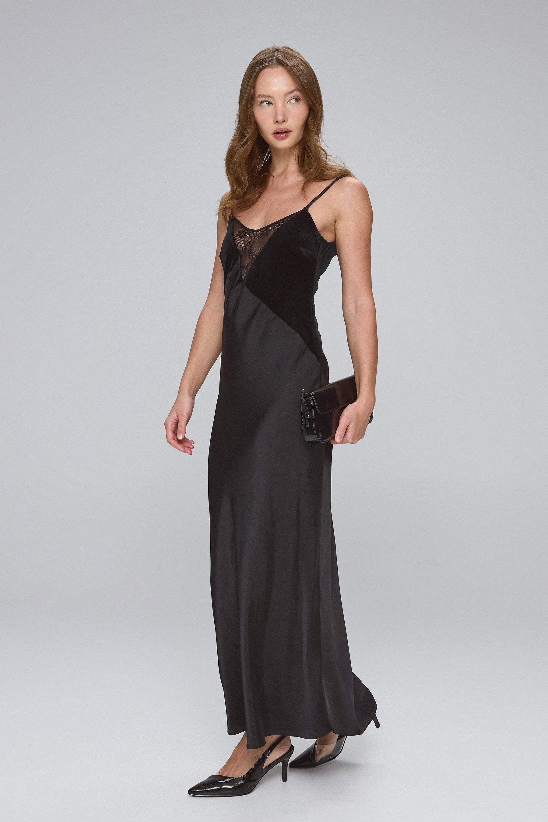 שמלת גלוסי משולבת קטיפה