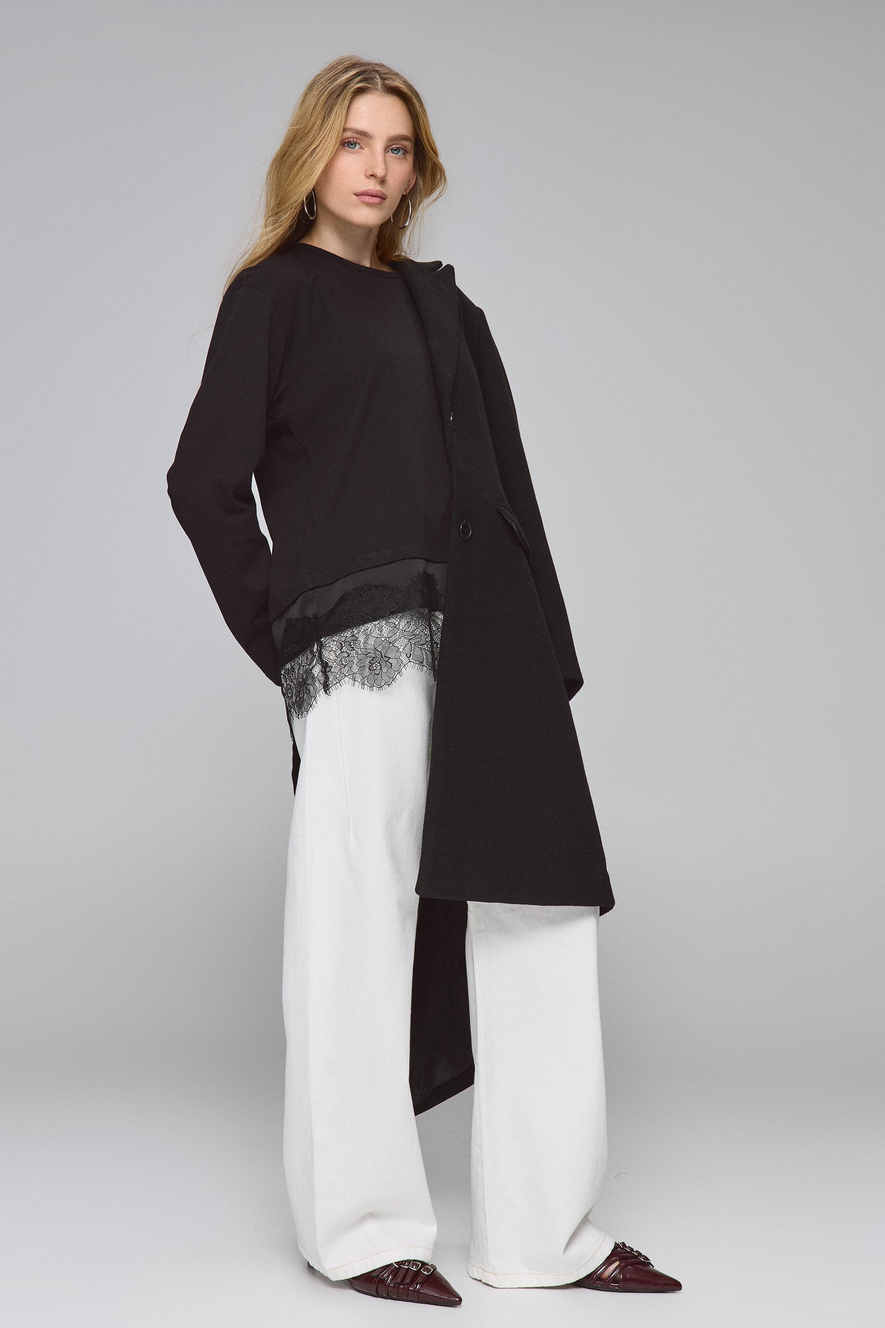 טישירט אוברסייז שילוב תחרה בלאק