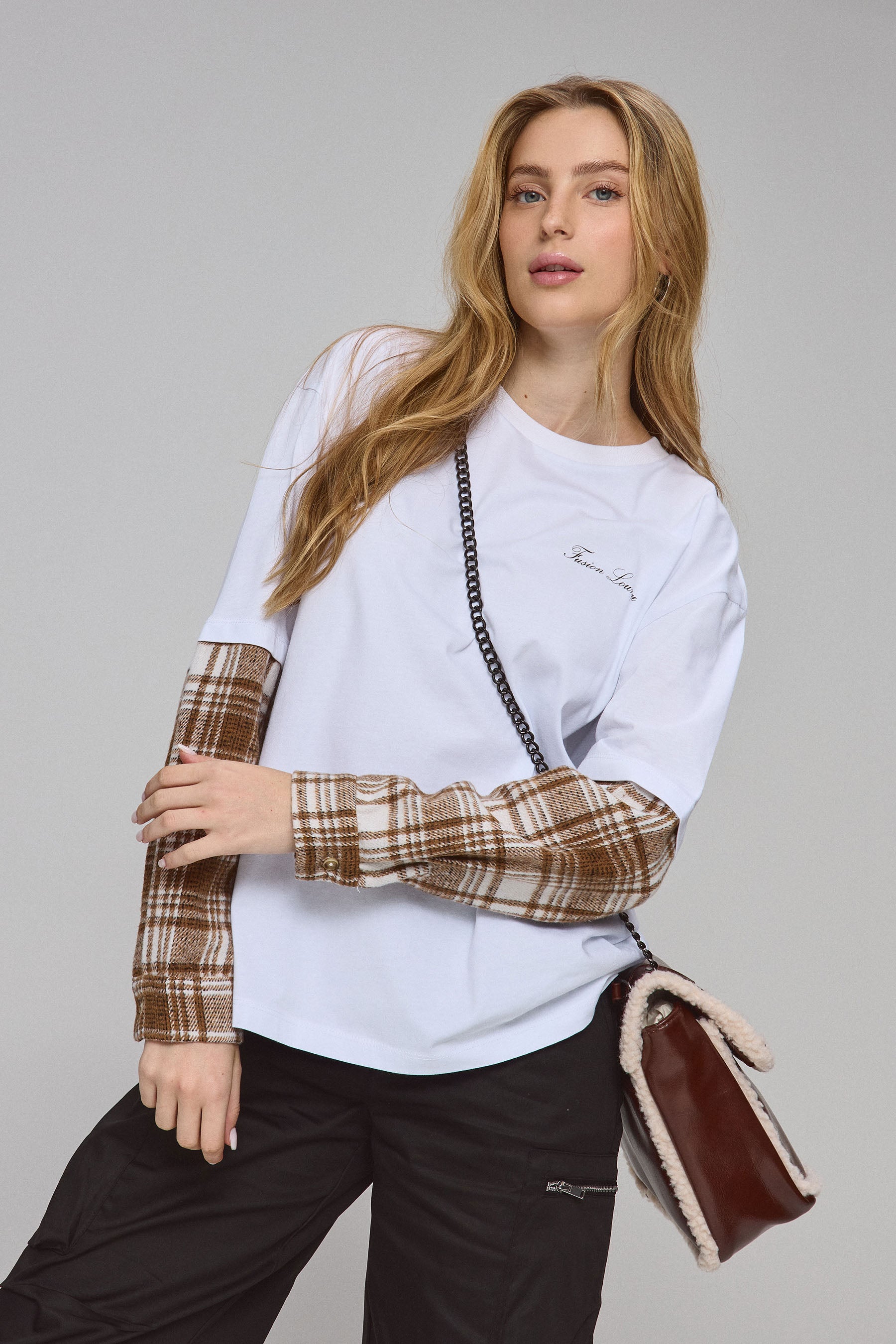 טישירט אוברסייז שרוול משבצות