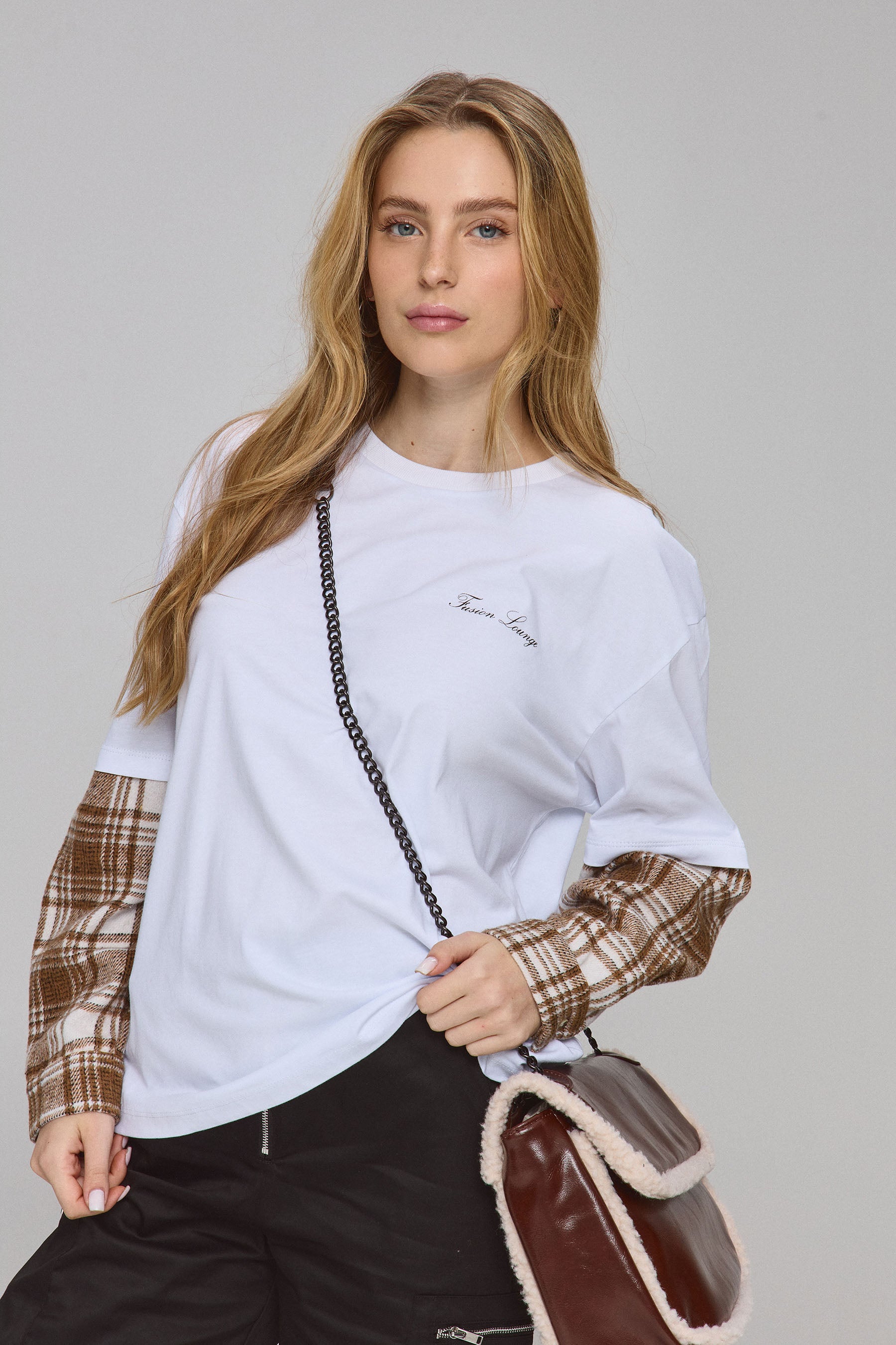 טישירט אוברסייז שרוול משבצות