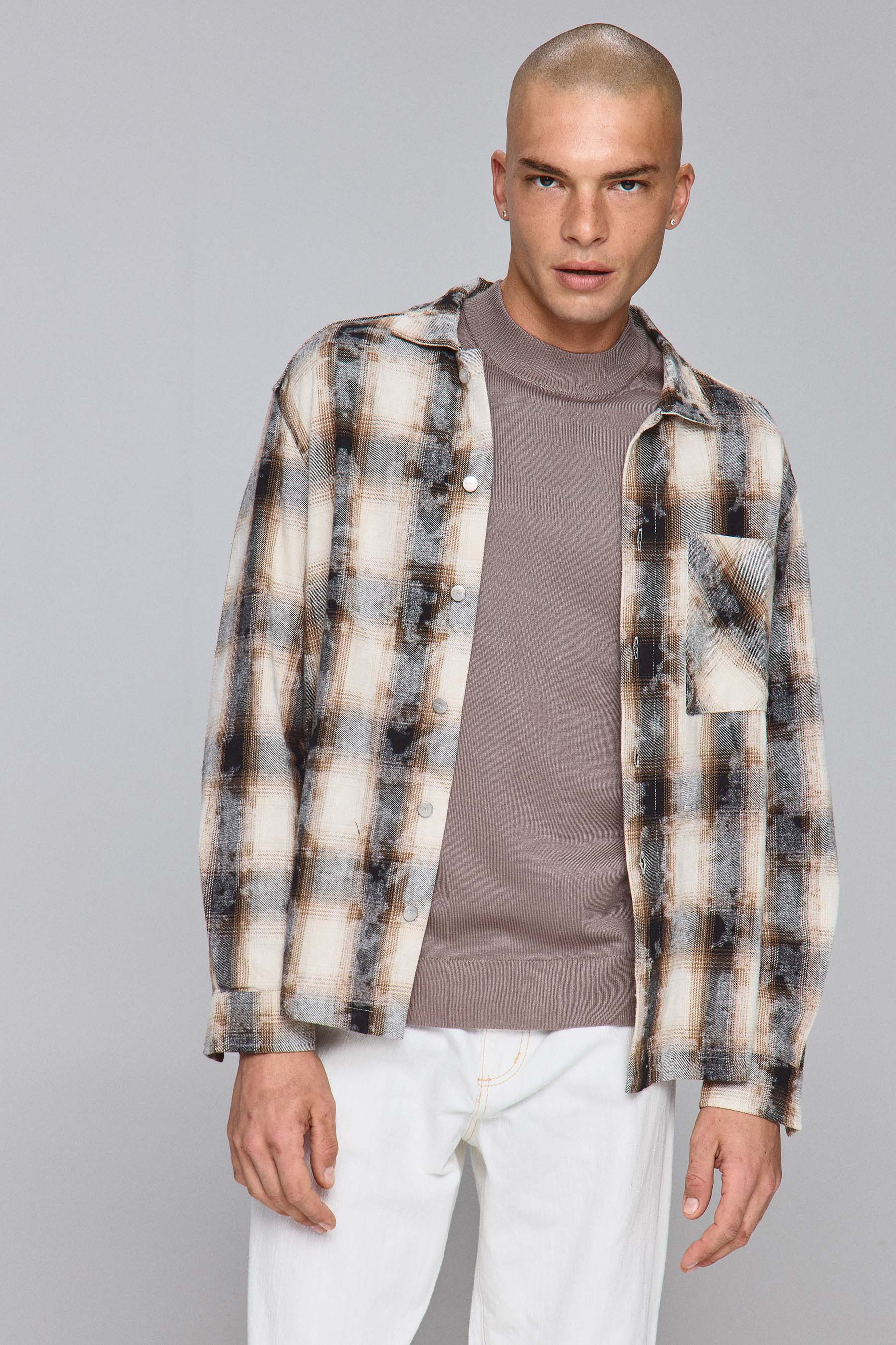 אוברשירט משובץ ווש חום